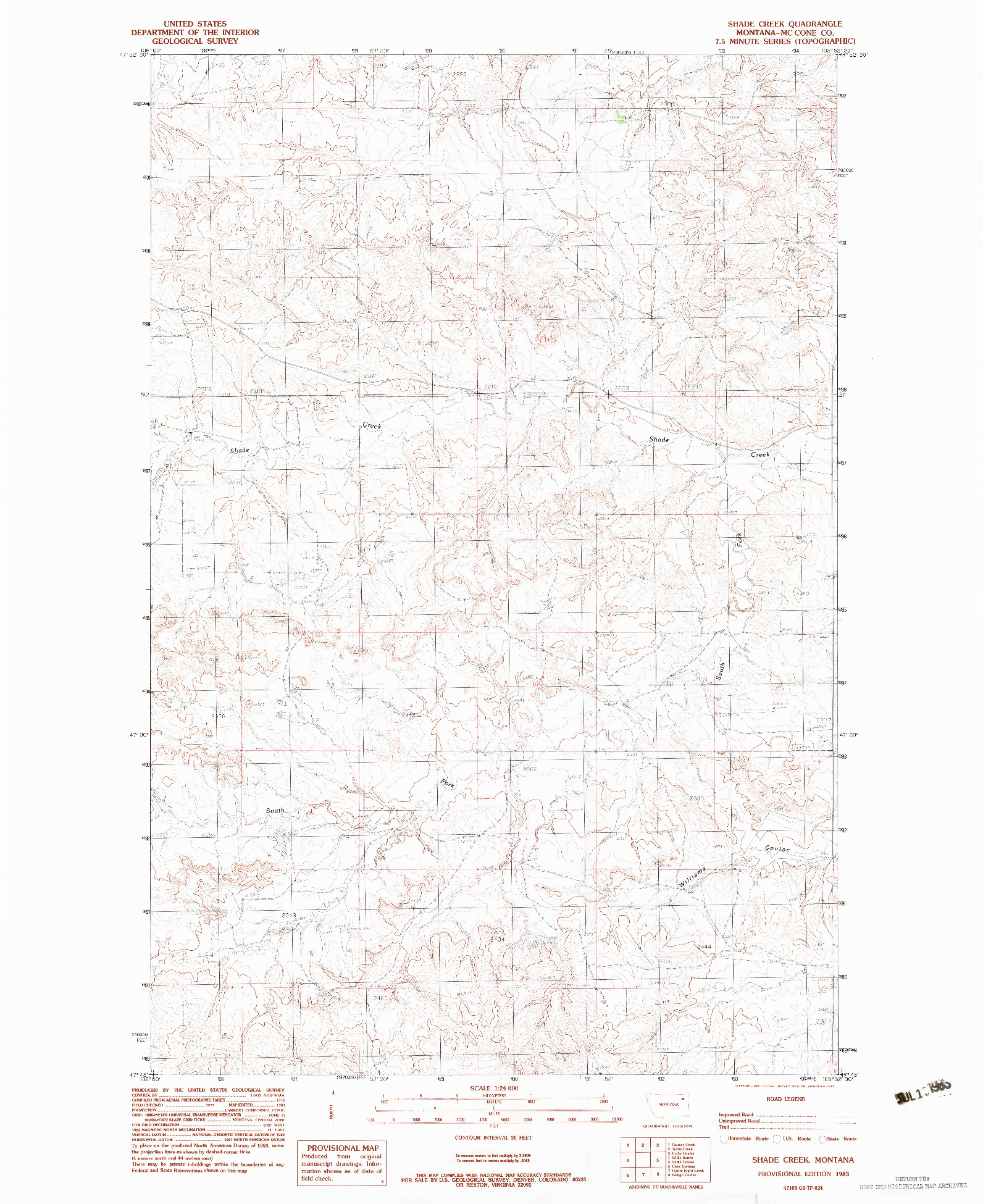 USGS 1:24000-SCALE QUADRANGLE FOR SHADE CREEK, MT 1983