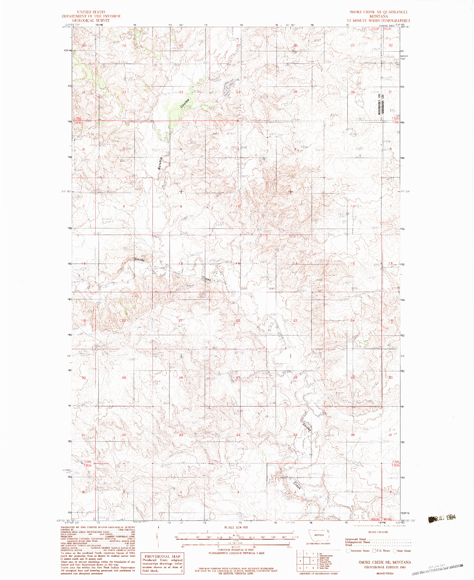 USGS 1:24000-SCALE QUADRANGLE FOR SMOKE CREEK NE, MT 1983