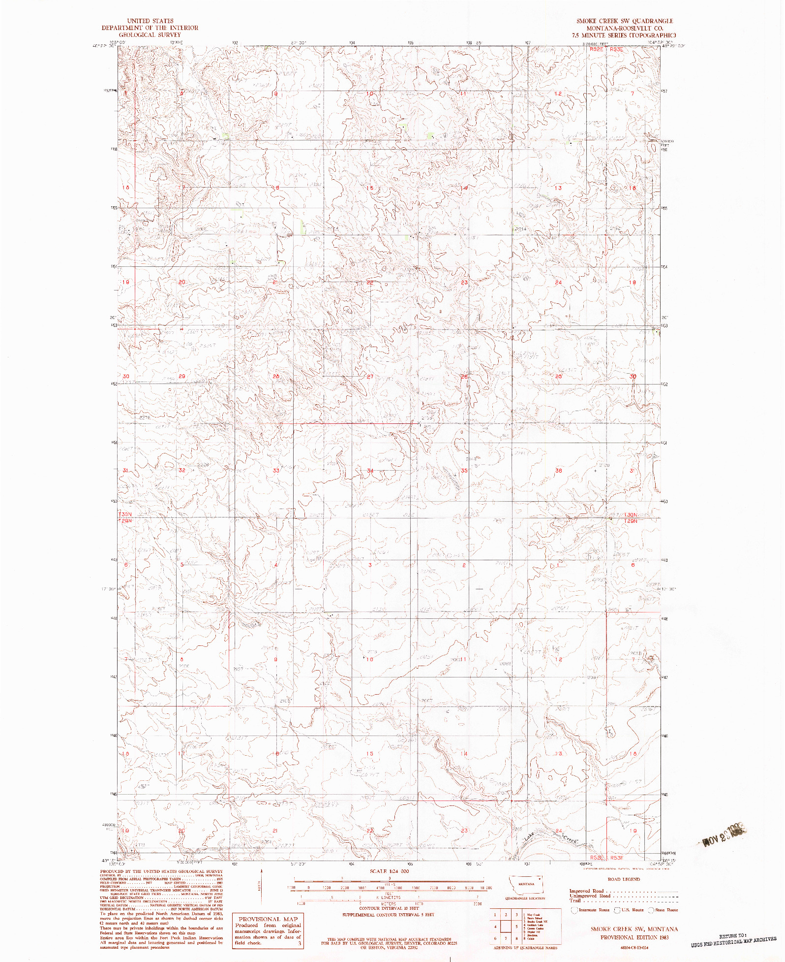 USGS 1:24000-SCALE QUADRANGLE FOR SMOKE CREEK SW, MT 1983