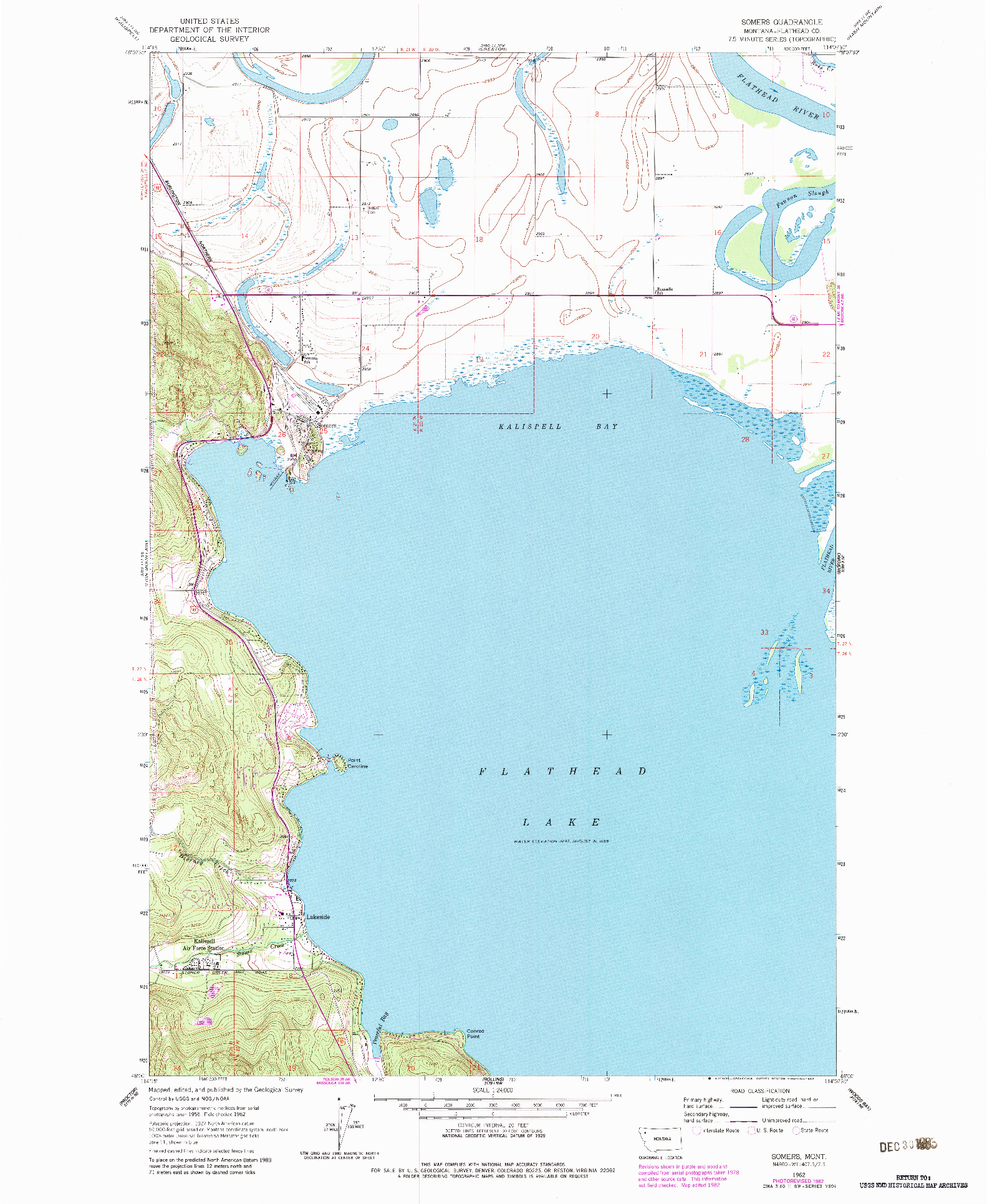 USGS 1:24000-SCALE QUADRANGLE FOR SOMERS, MT 1962
