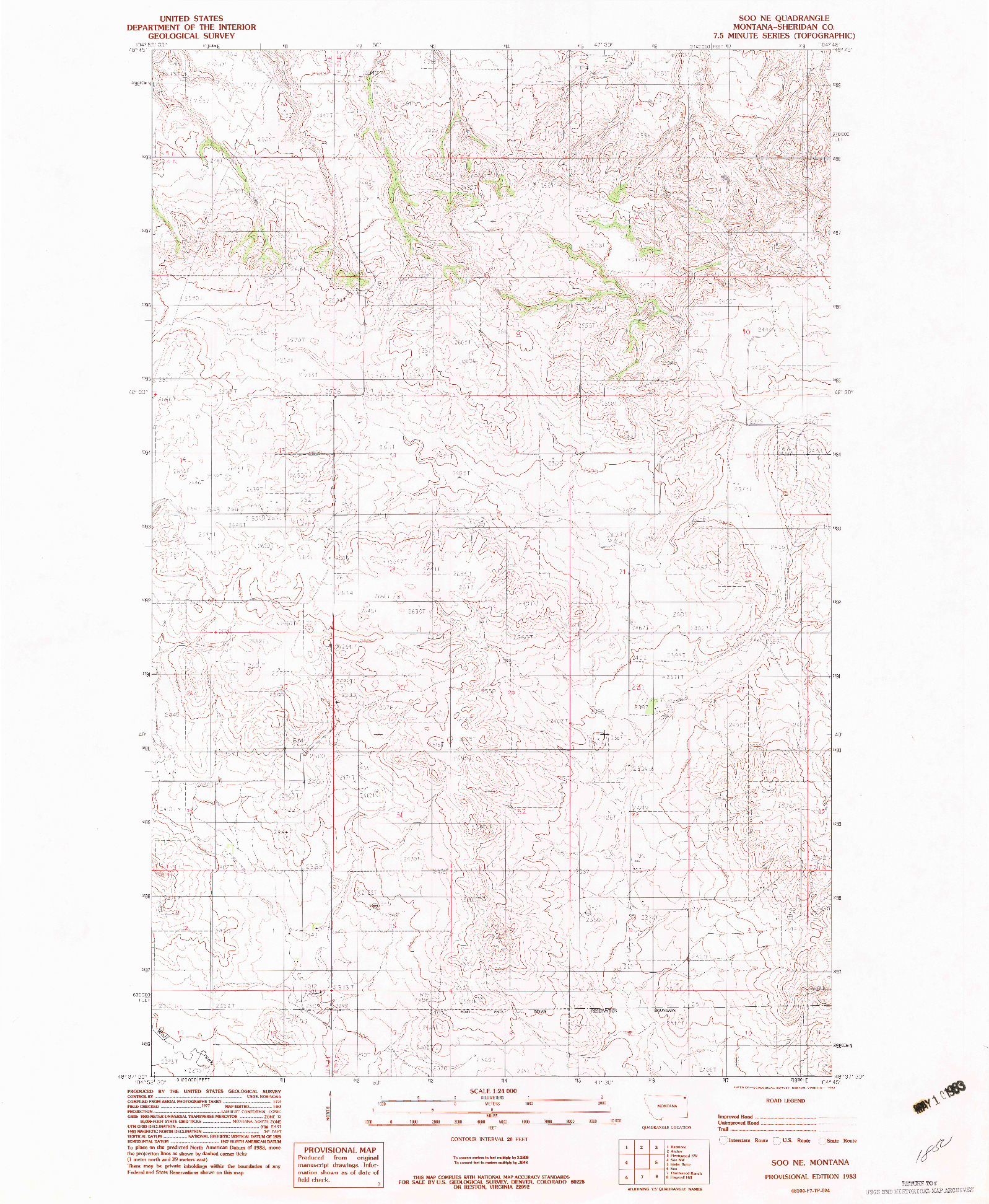 USGS 1:24000-SCALE QUADRANGLE FOR SOO NE, MT 1983