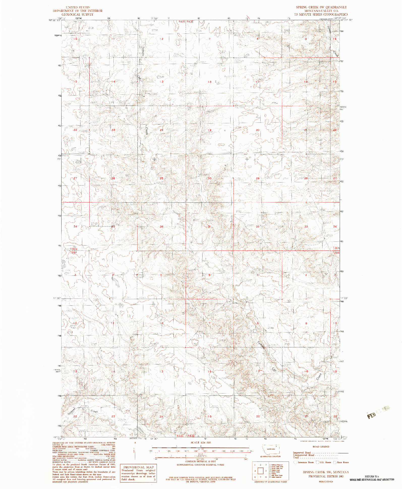 USGS 1:24000-SCALE QUADRANGLE FOR SPRING CREEK SW, MT 1983