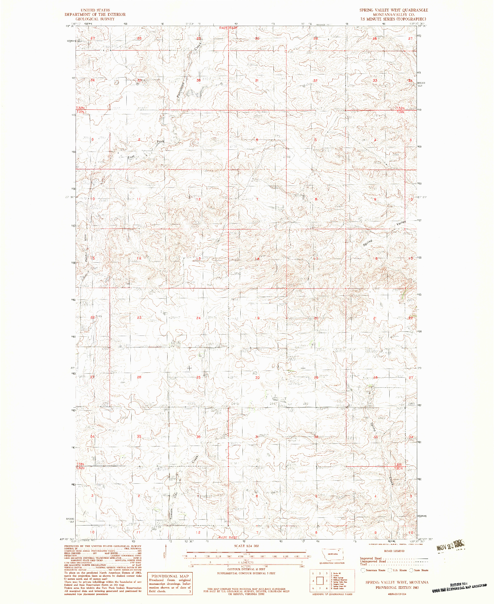 USGS 1:24000-SCALE QUADRANGLE FOR SPRING VALLEY WEST, MT 1983