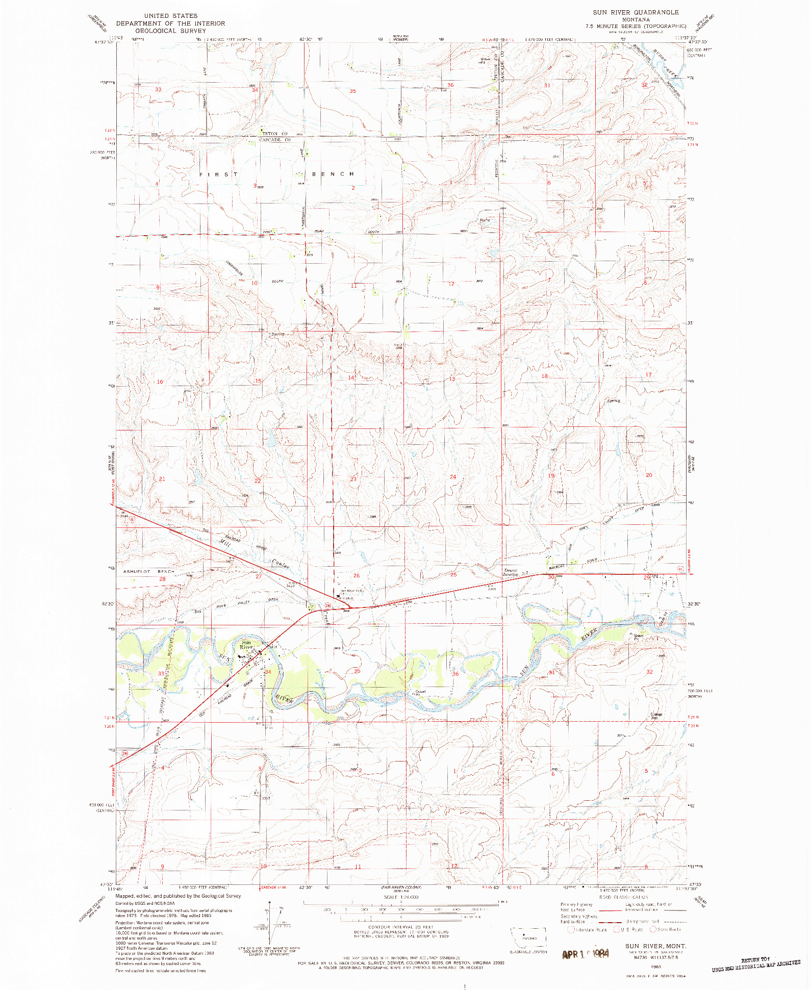 USGS 1:24000-SCALE QUADRANGLE FOR SUN RIVER, MT 1983