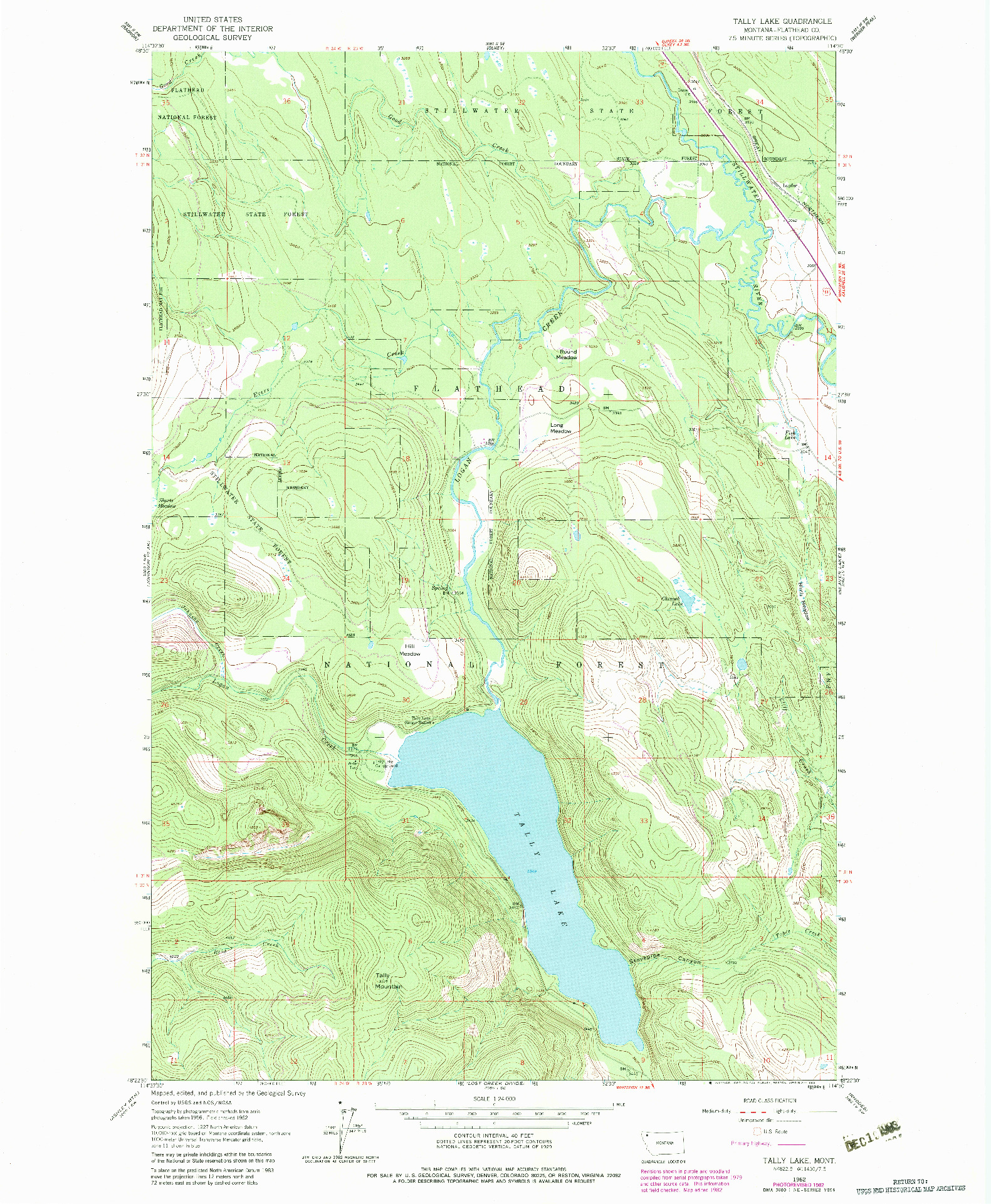 USGS 1:24000-SCALE QUADRANGLE FOR TALLY LAKE, MT 1962