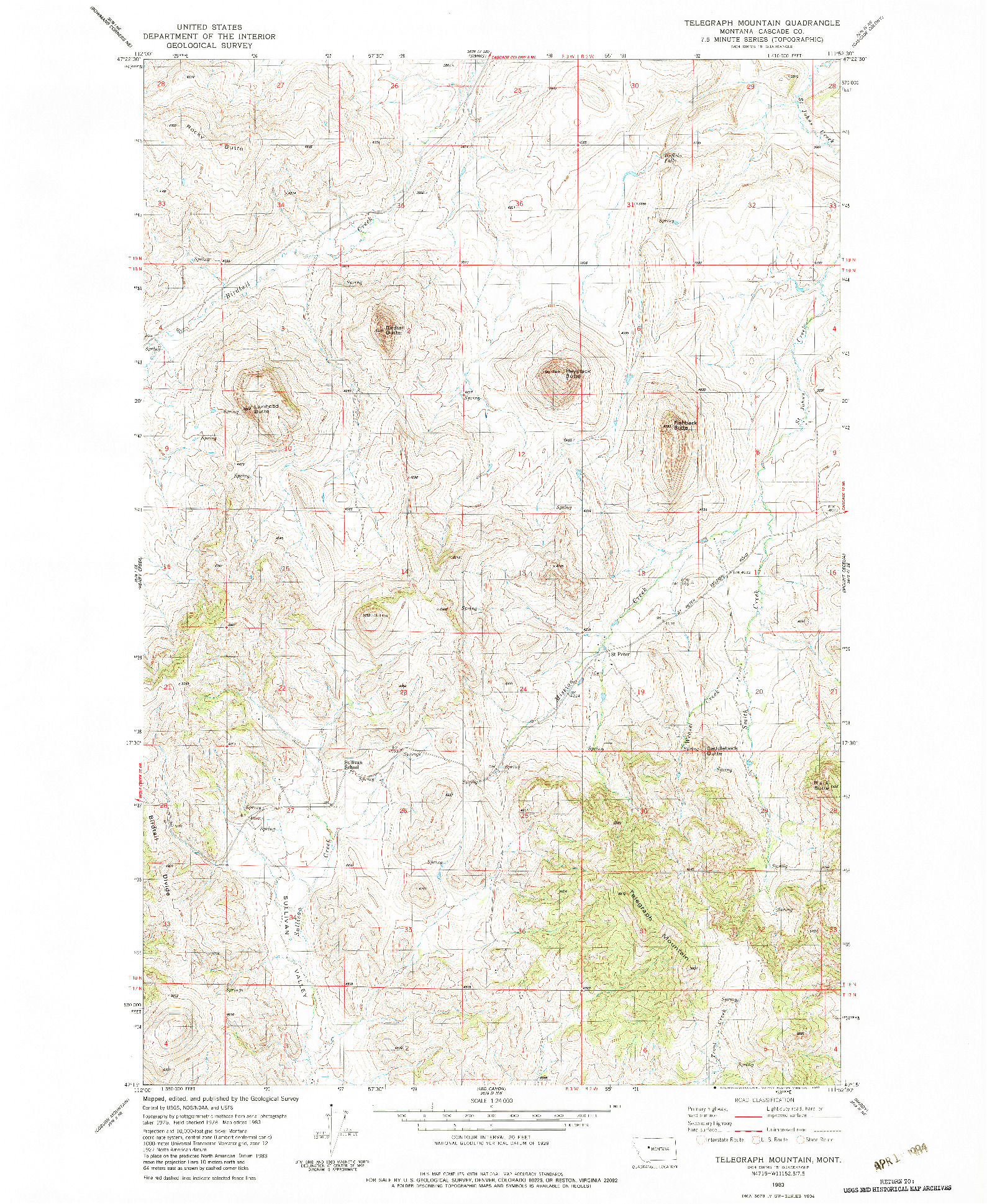 USGS 1:24000-SCALE QUADRANGLE FOR TELEGRAPH MOUNTAIN, MT 1983