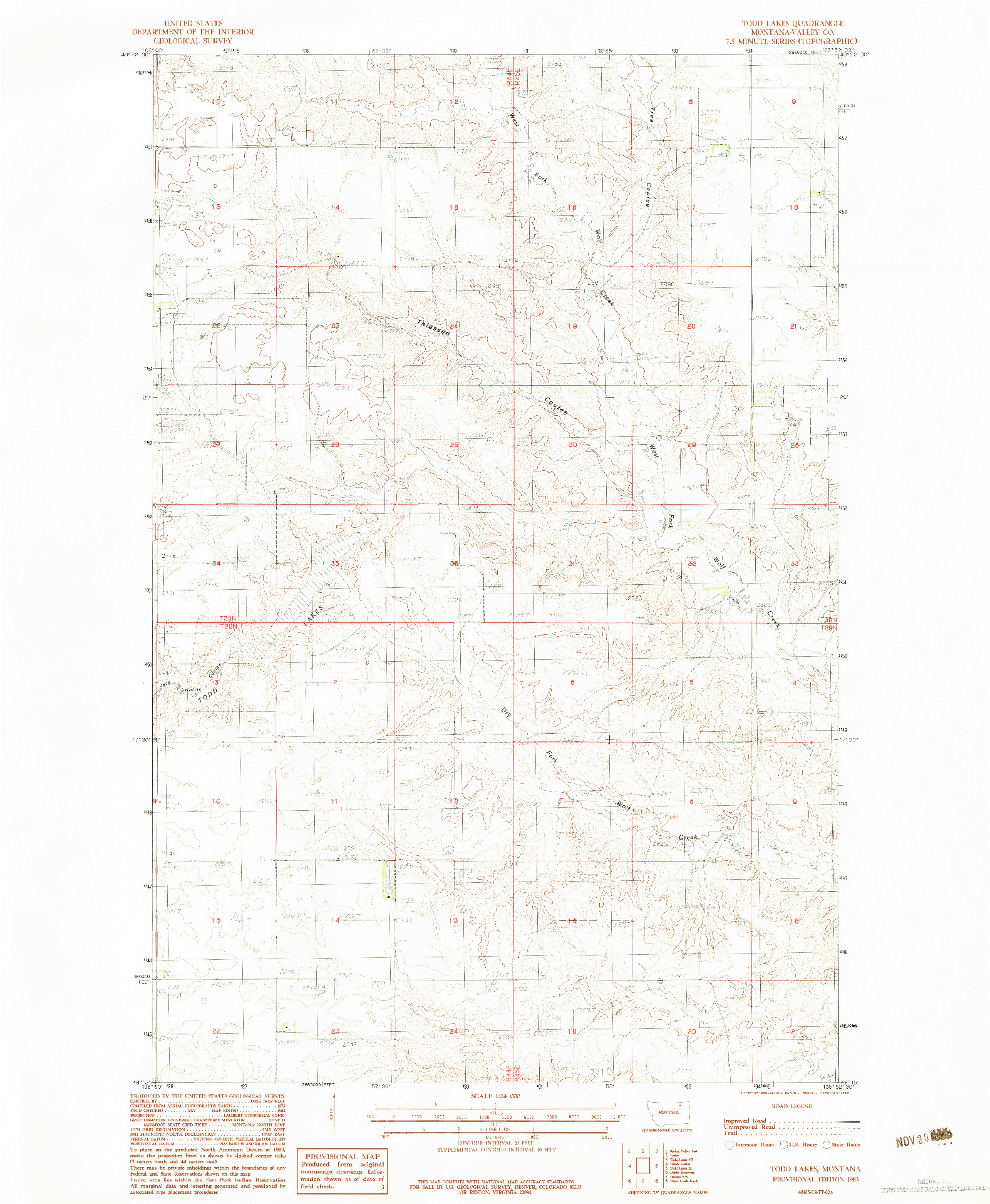 USGS 1:24000-SCALE QUADRANGLE FOR TODD LAKES, MT 1983