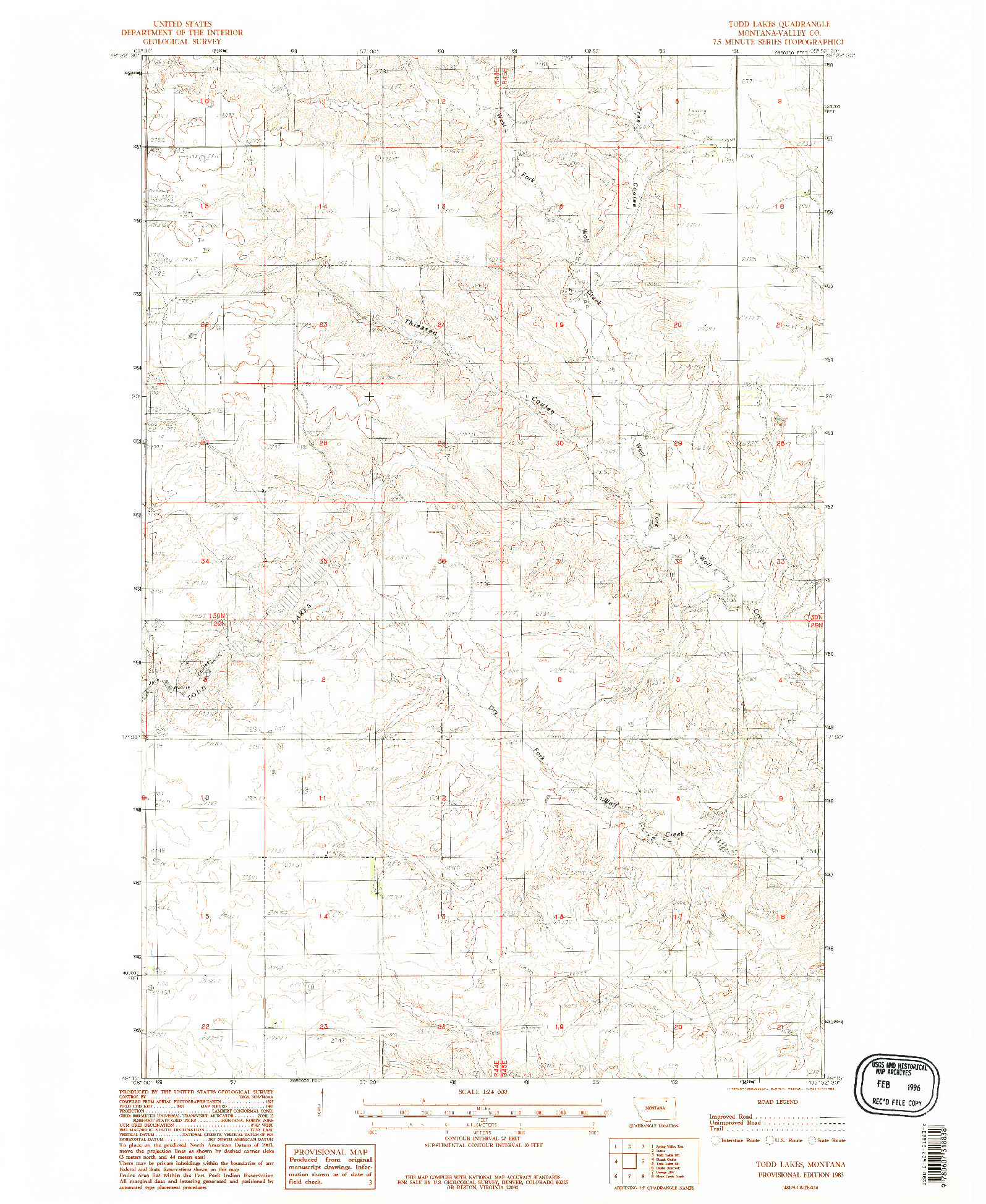 USGS 1:24000-SCALE QUADRANGLE FOR TODD LAKES, MT 1983