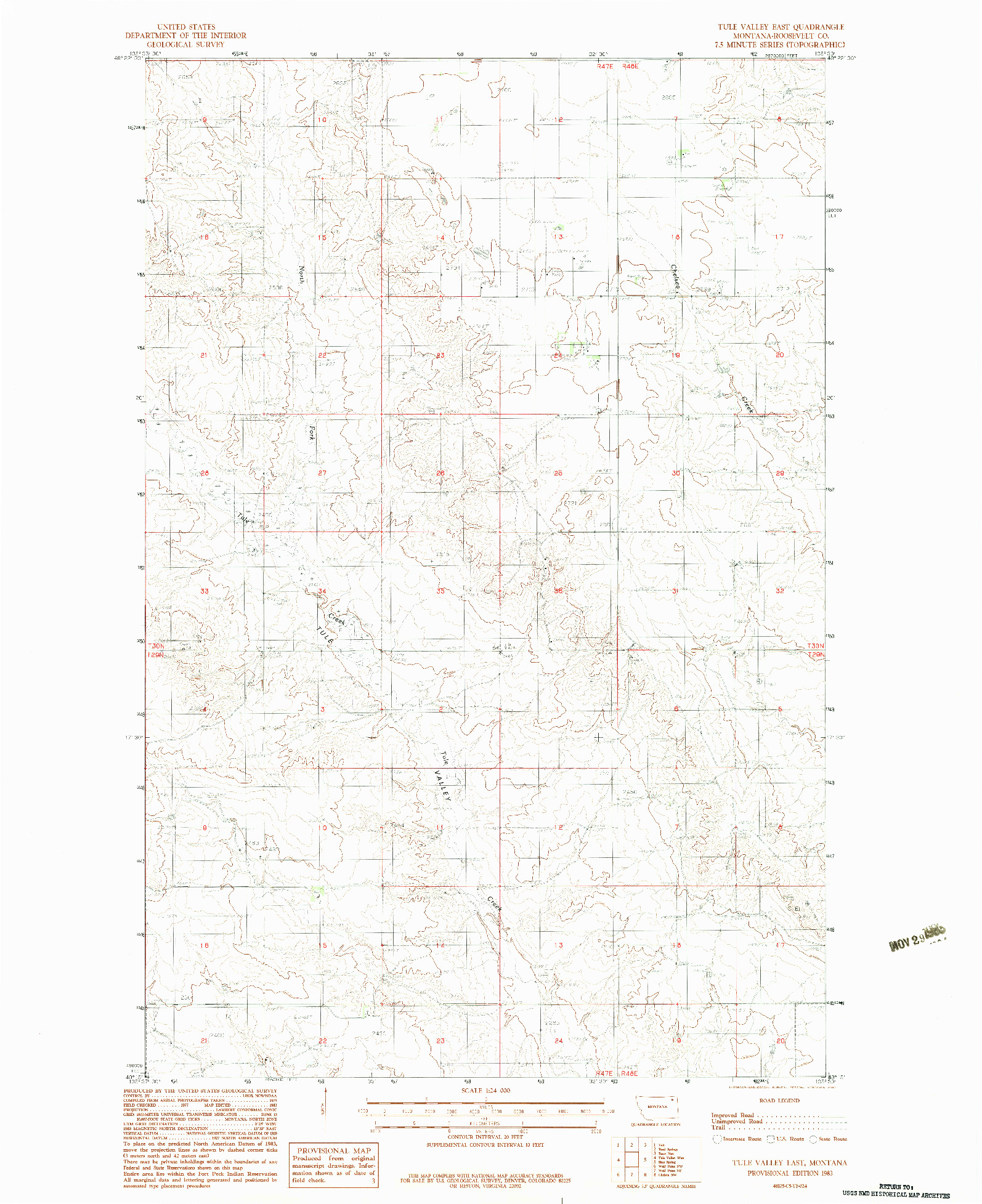 USGS 1:24000-SCALE QUADRANGLE FOR TULE VALLEY EAST, MT 1983