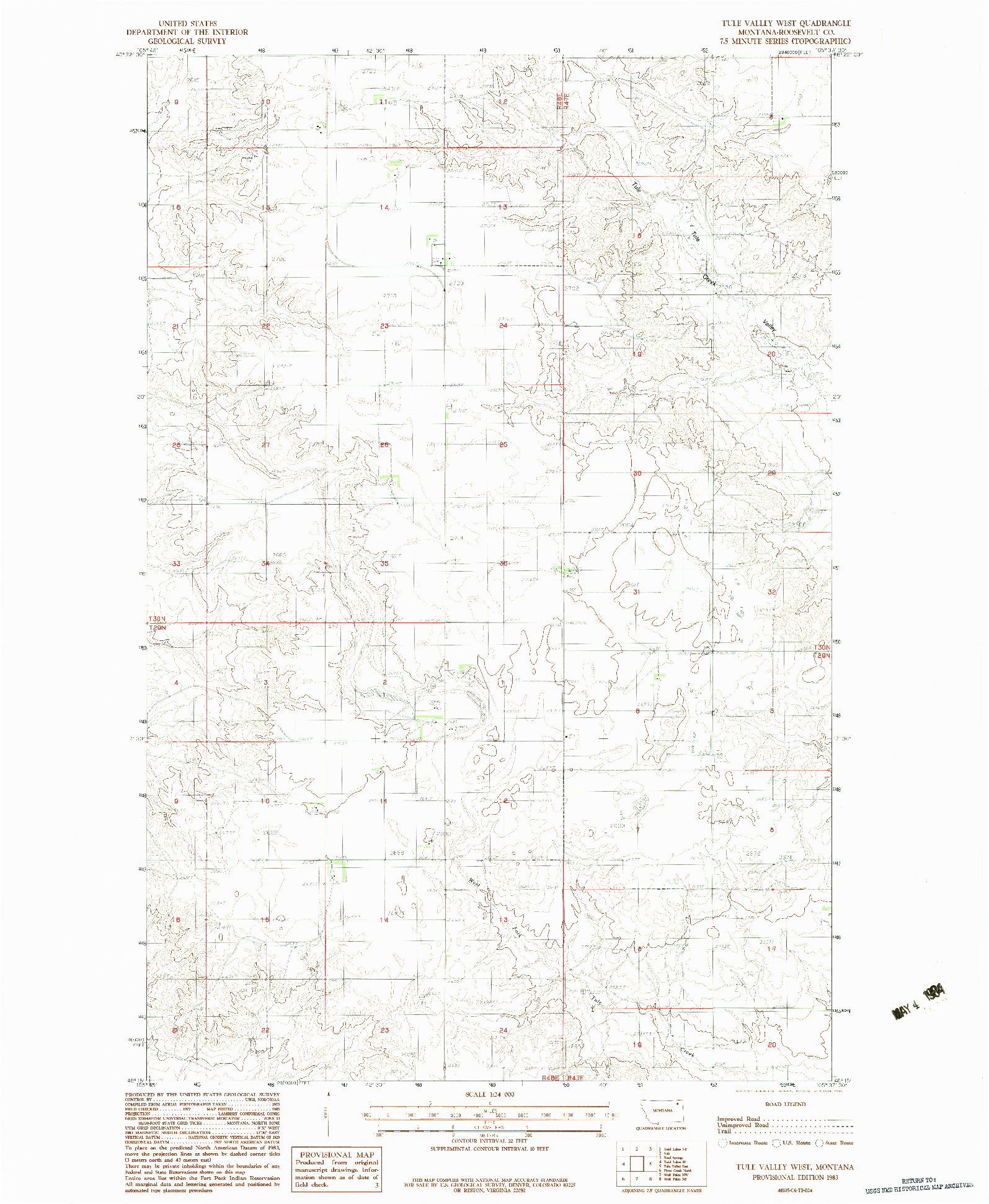 USGS 1:24000-SCALE QUADRANGLE FOR TULE VALLEY WEST, MT 1983