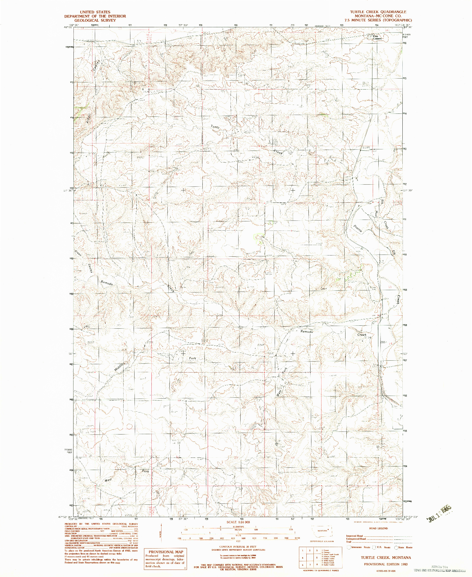 USGS 1:24000-SCALE QUADRANGLE FOR TURTLE CREEK, MT 1983