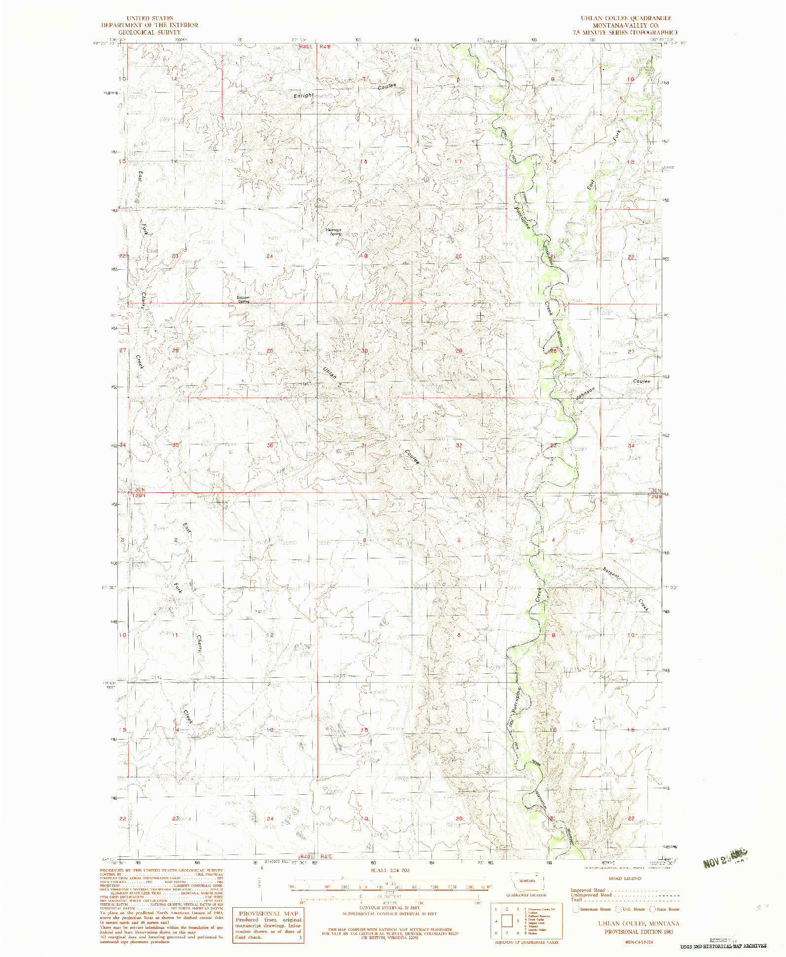 USGS 1:24000-SCALE QUADRANGLE FOR UHLAN COULEE, MT 1983
