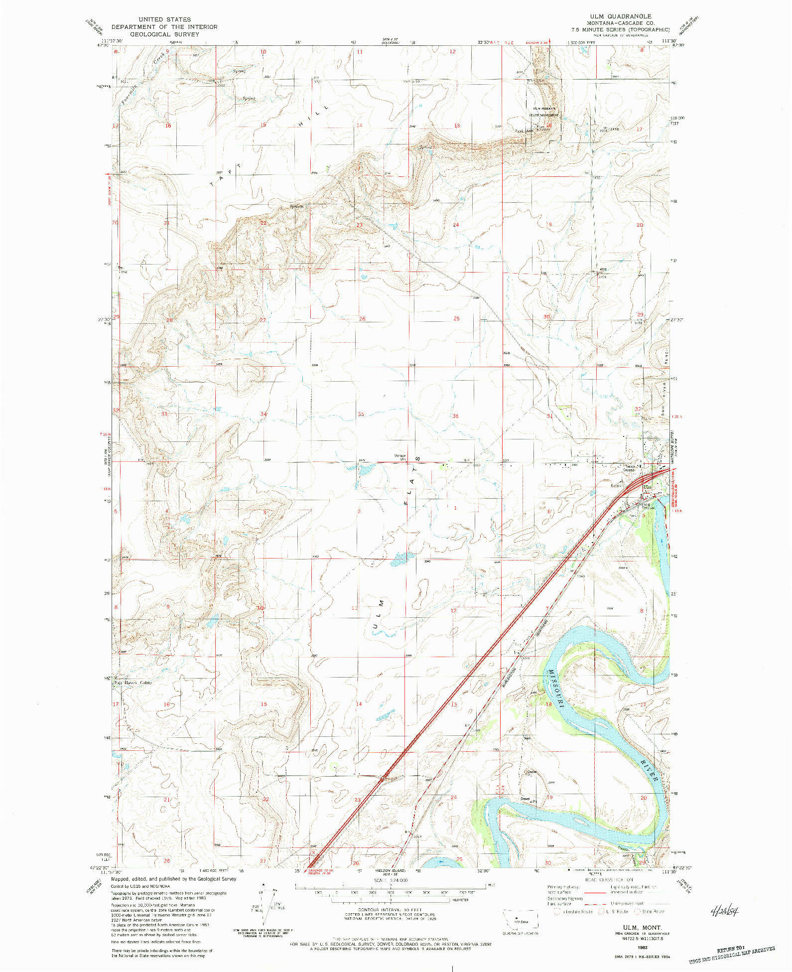 USGS 1:24000-SCALE QUADRANGLE FOR ULM, MT 1983