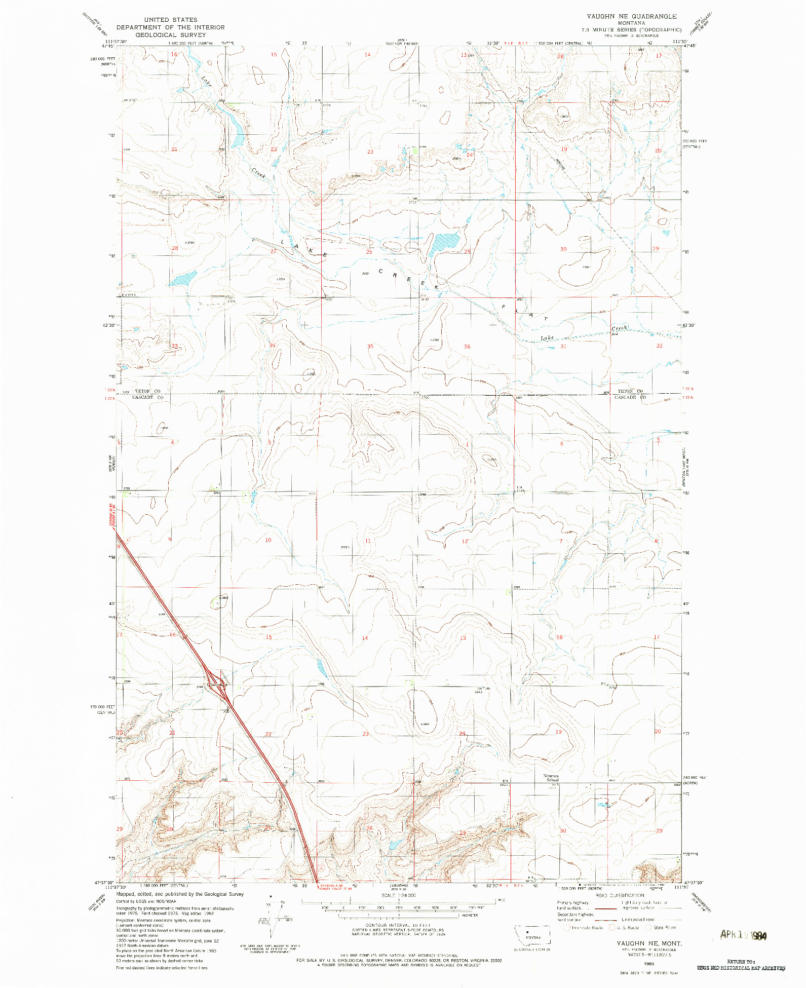 USGS 1:24000-SCALE QUADRANGLE FOR VAUGHN NE, MT 1983