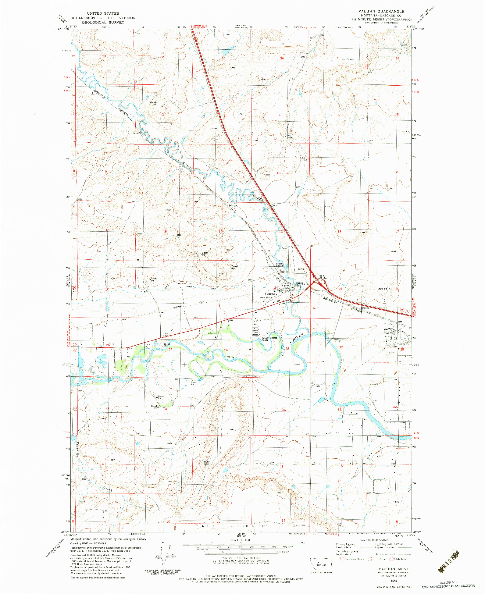 USGS 1:24000-SCALE QUADRANGLE FOR VAUGHN, MT 1983