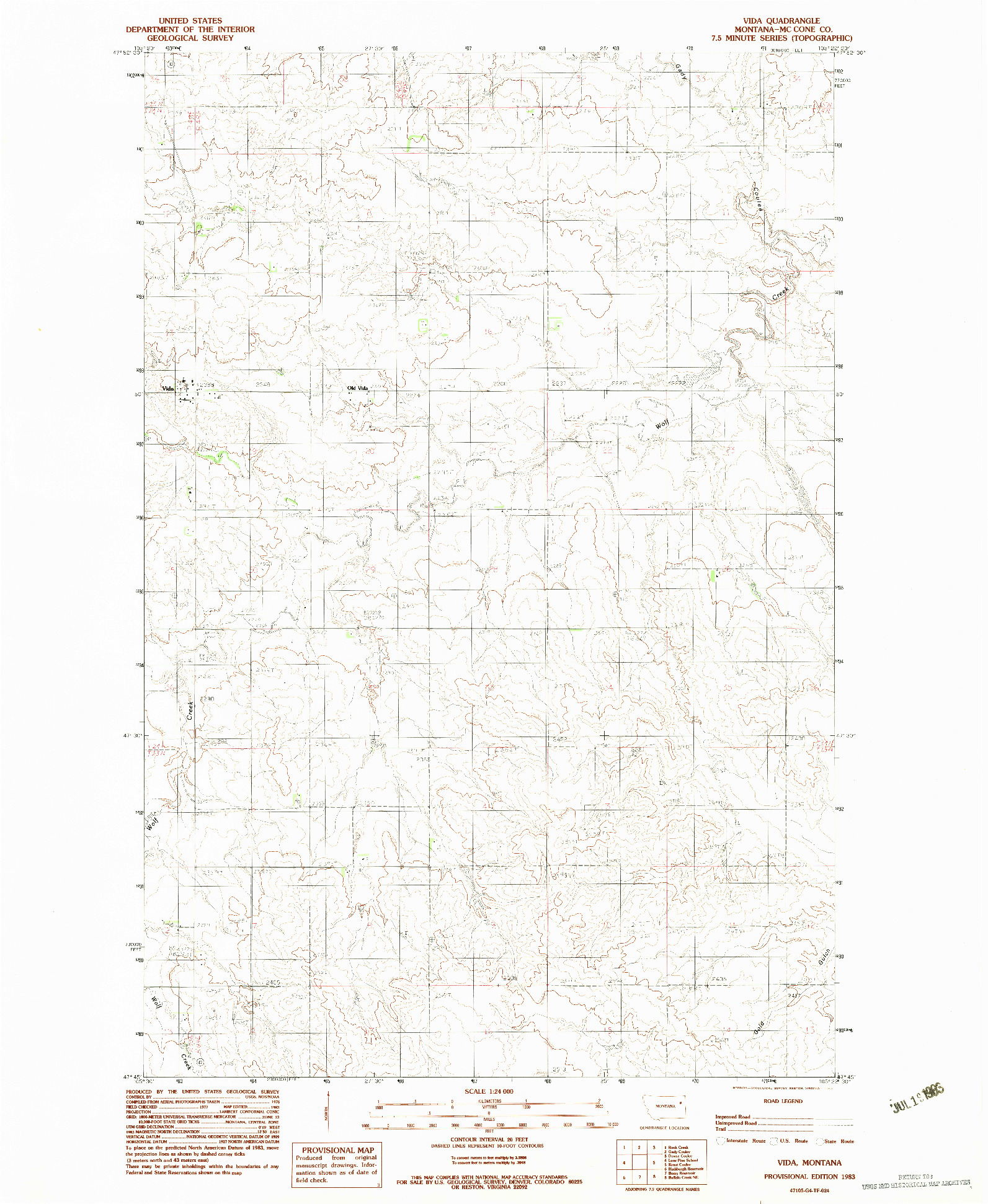 USGS 1:24000-SCALE QUADRANGLE FOR VIDA, MT 1983