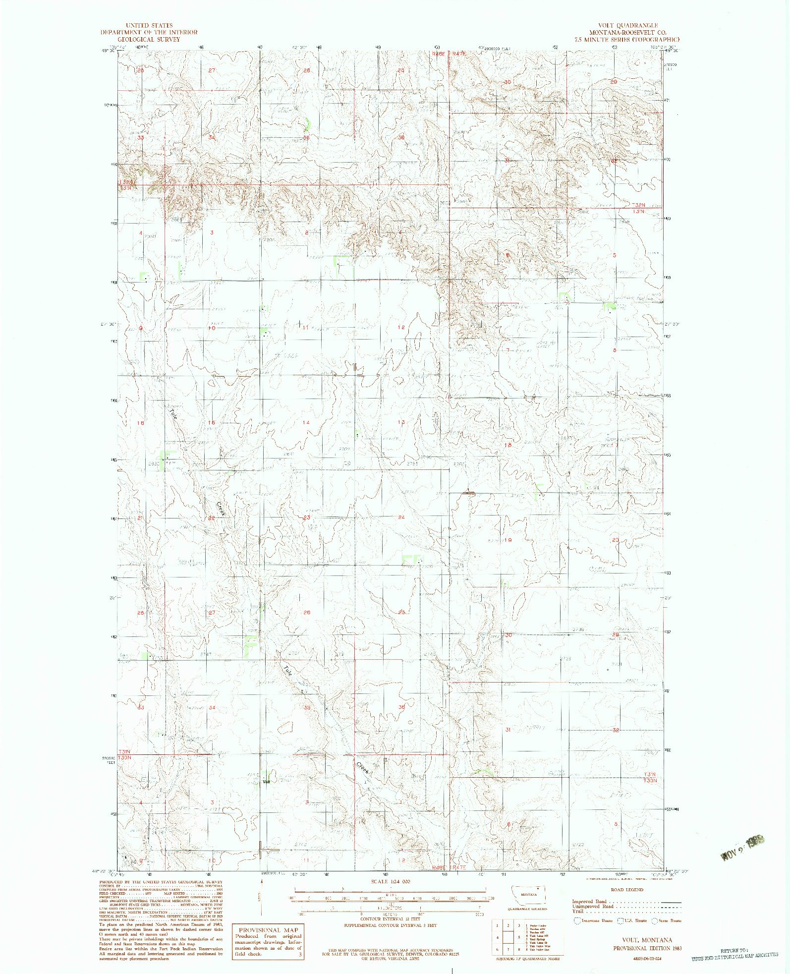USGS 1:24000-SCALE QUADRANGLE FOR VOLT, MT 1983