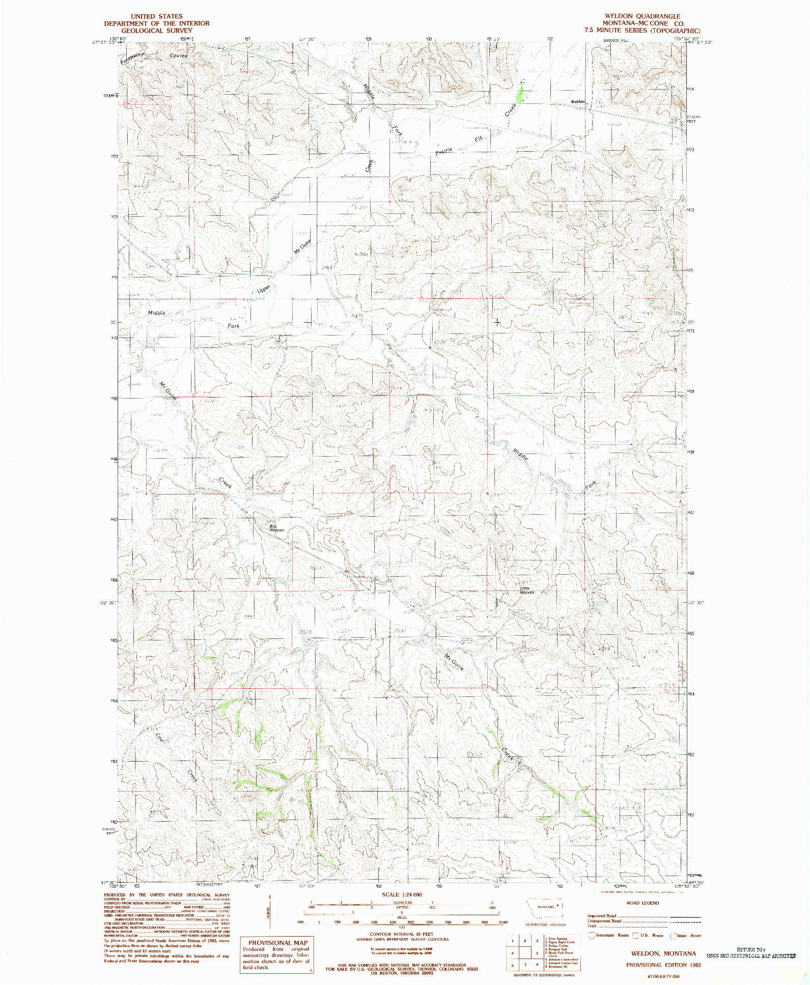 USGS 1:24000-SCALE QUADRANGLE FOR WELDON, MT 1983