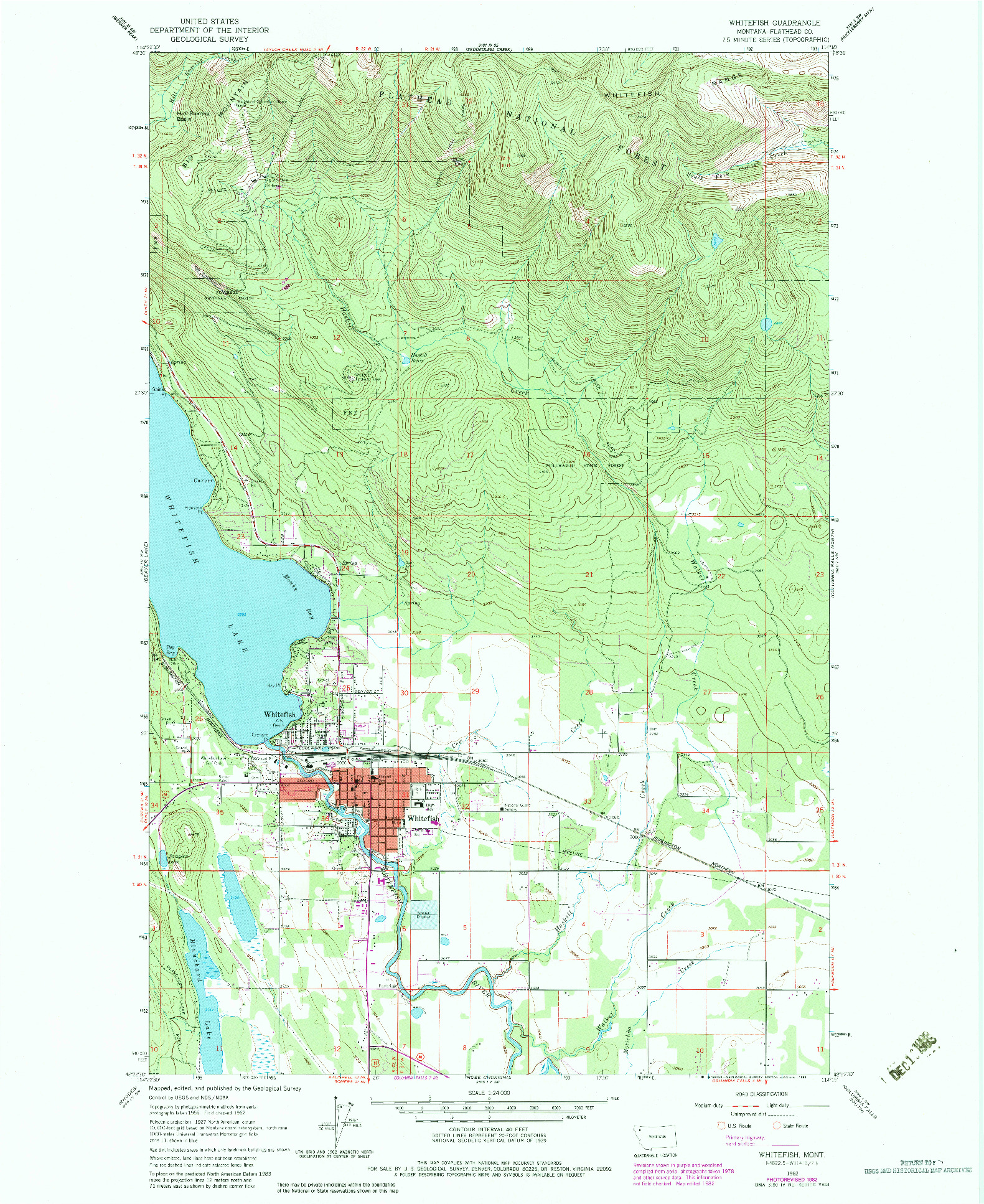 USGS 1:24000-SCALE QUADRANGLE FOR WHITEFISH, MT 1962