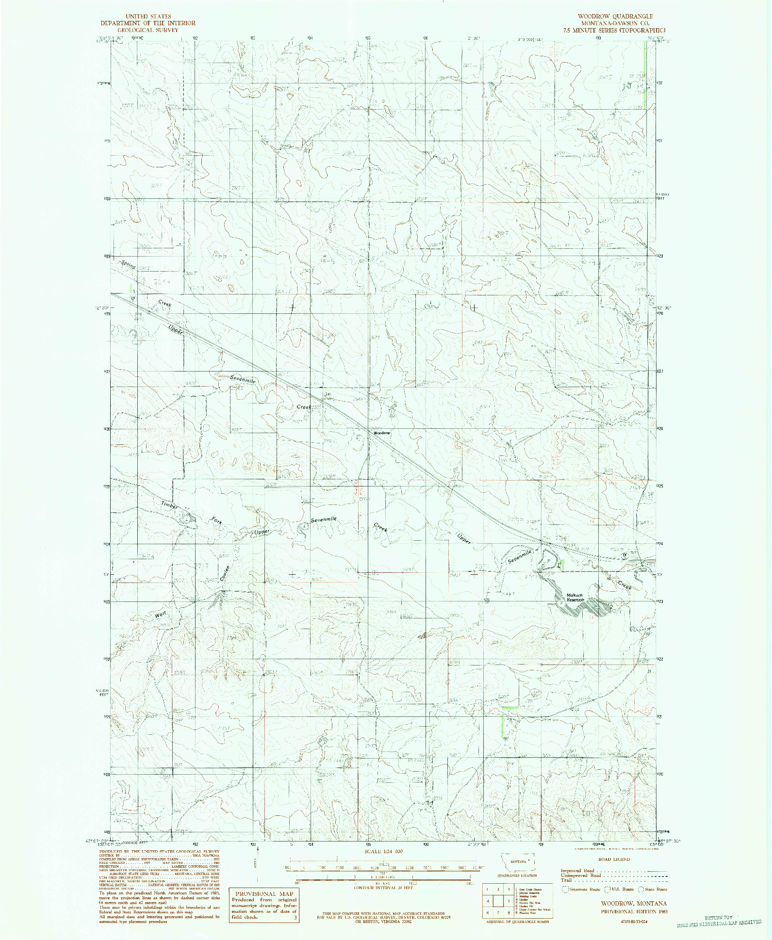 USGS 1:24000-SCALE QUADRANGLE FOR WOODROW, MT 1983