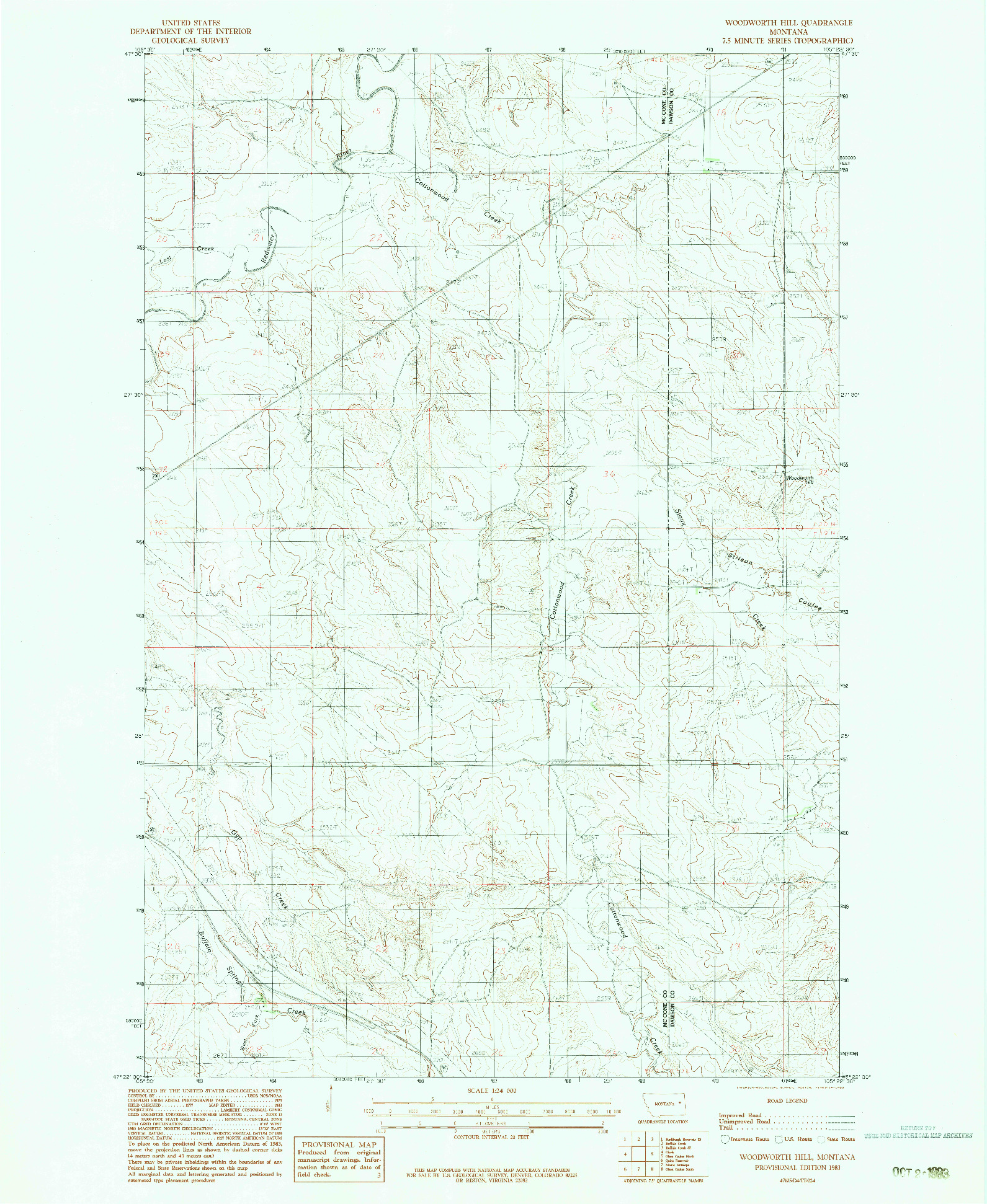 USGS 1:24000-SCALE QUADRANGLE FOR WOODWORTH HILL, MT 1983
