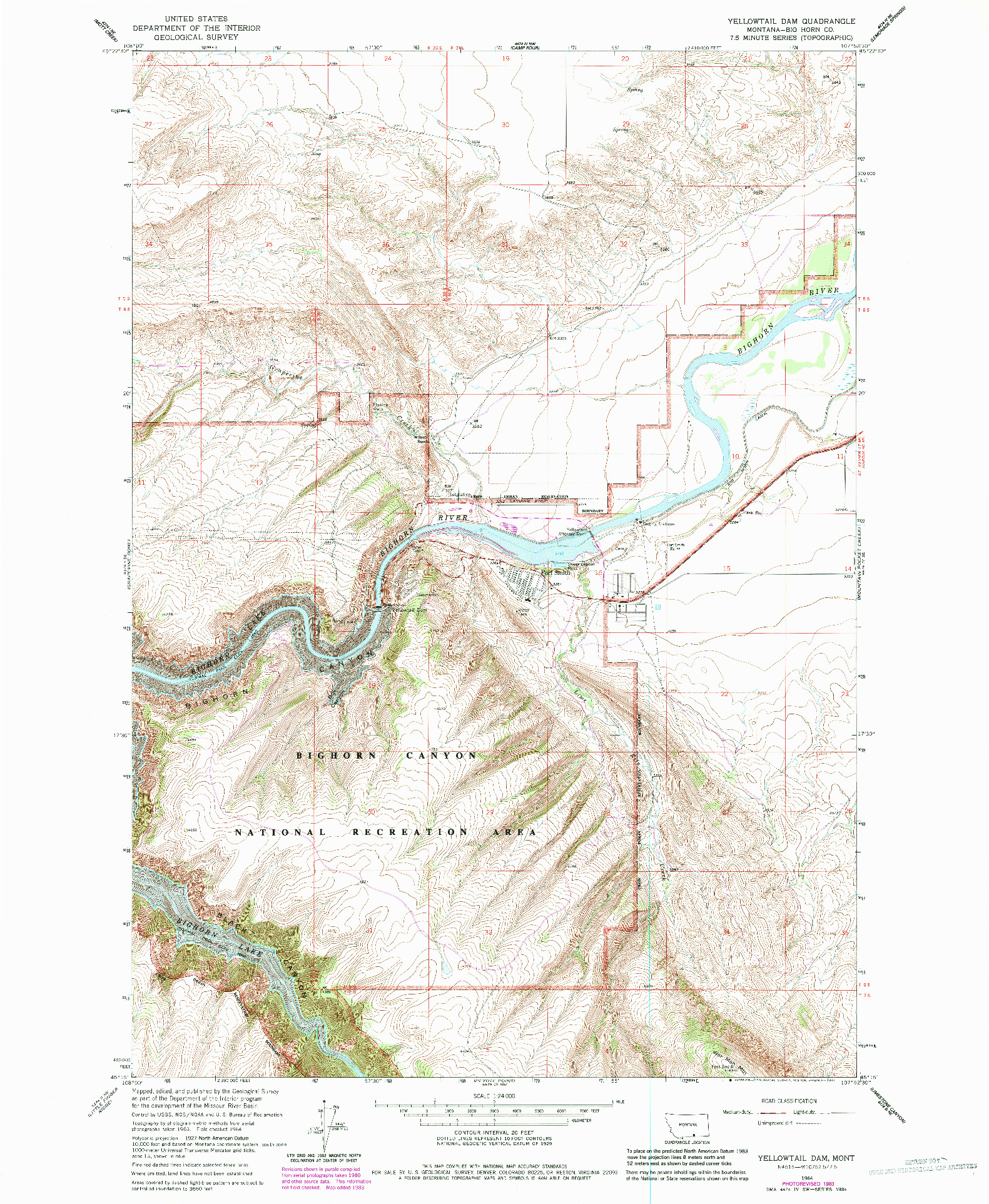 USGS 1:24000-SCALE QUADRANGLE FOR YELLOWTAIL DAM, MT 1964