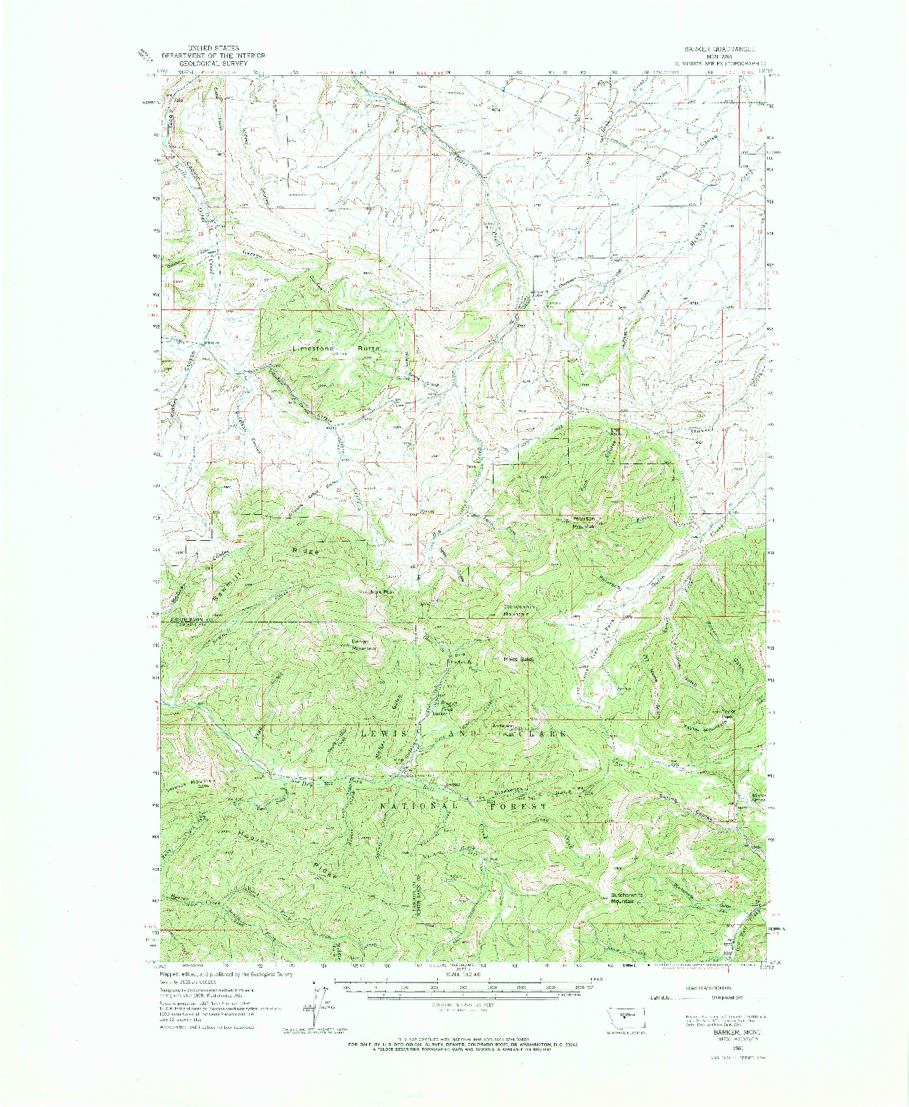 USGS 1:62500-SCALE QUADRANGLE FOR BARKER, MT 1961
