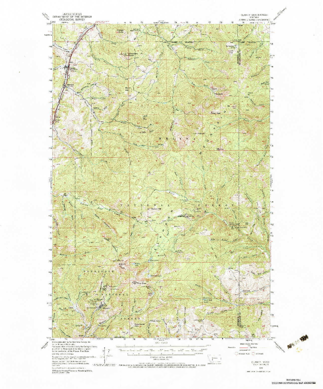 USGS 1:62500-SCALE QUADRANGLE FOR CLANCY, MT 1950