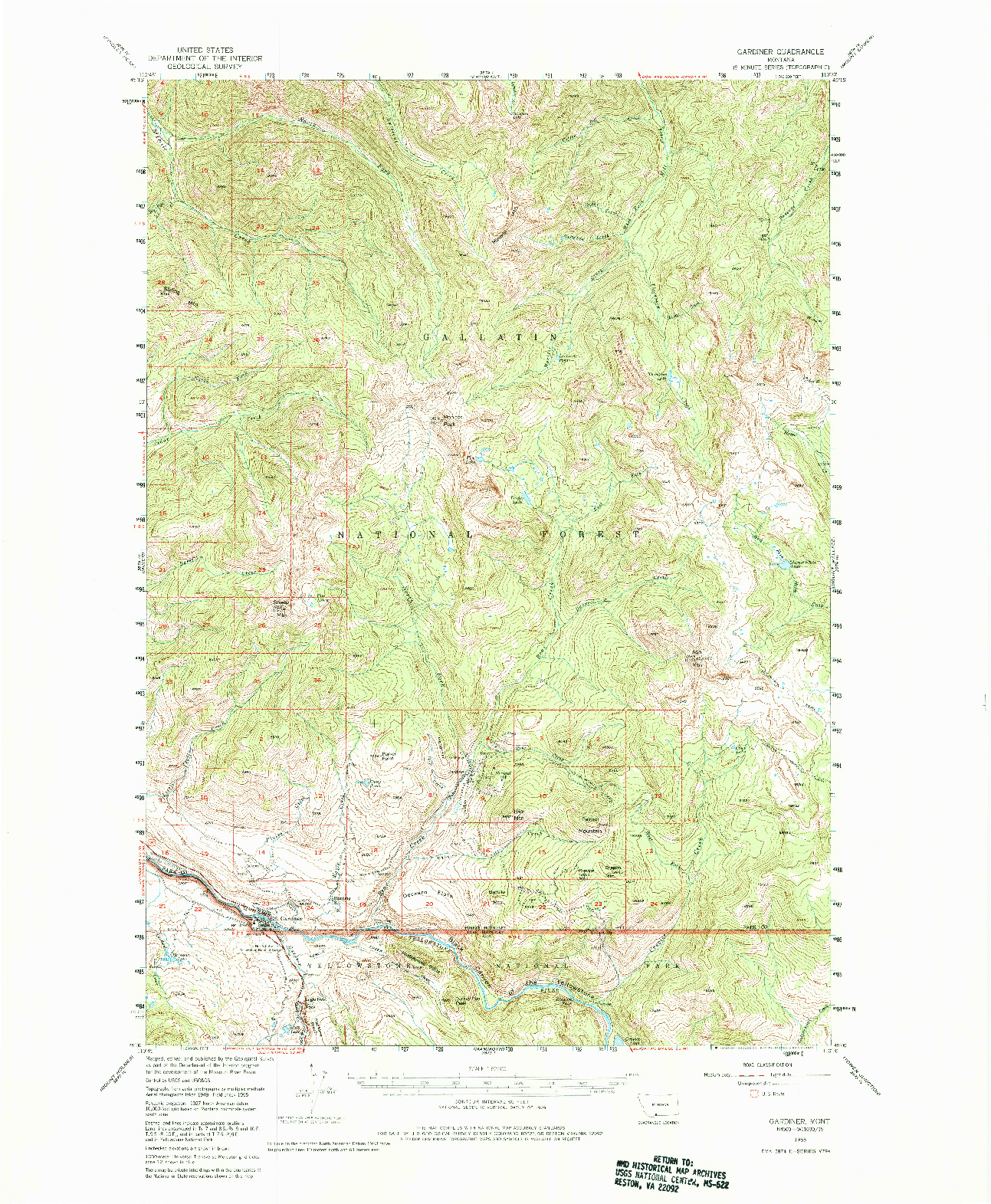 USGS 1:62500-SCALE QUADRANGLE FOR GARDINER, MT 1955