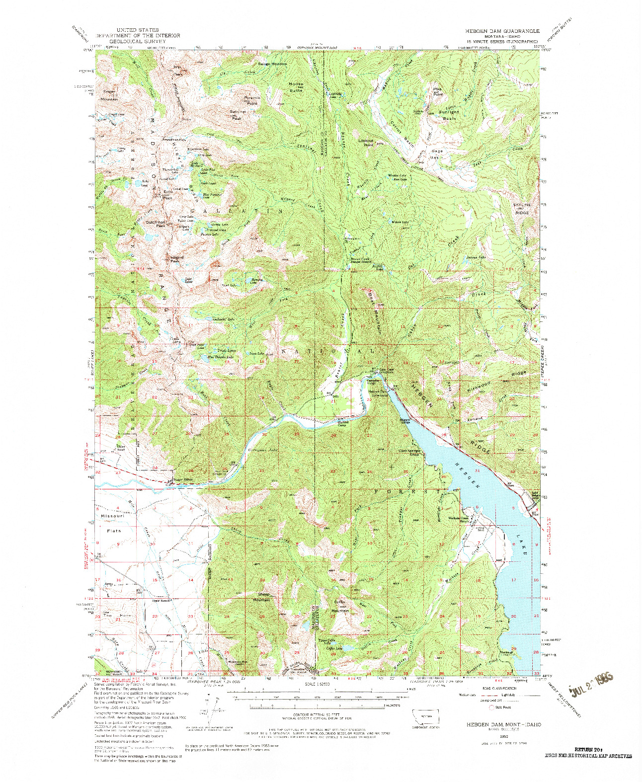 USGS 1:62500-SCALE QUADRANGLE FOR HEBGEN DAM, MT 1950