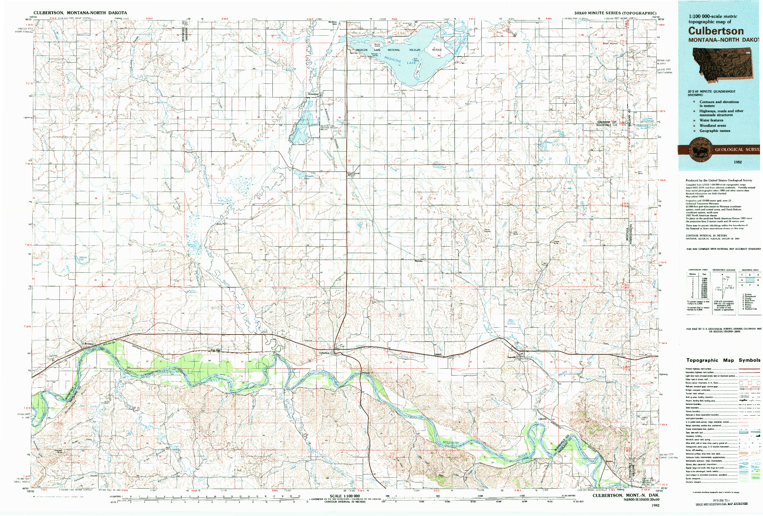 USGS 1:100000-SCALE QUADRANGLE FOR CULBERTSON, MT 1982