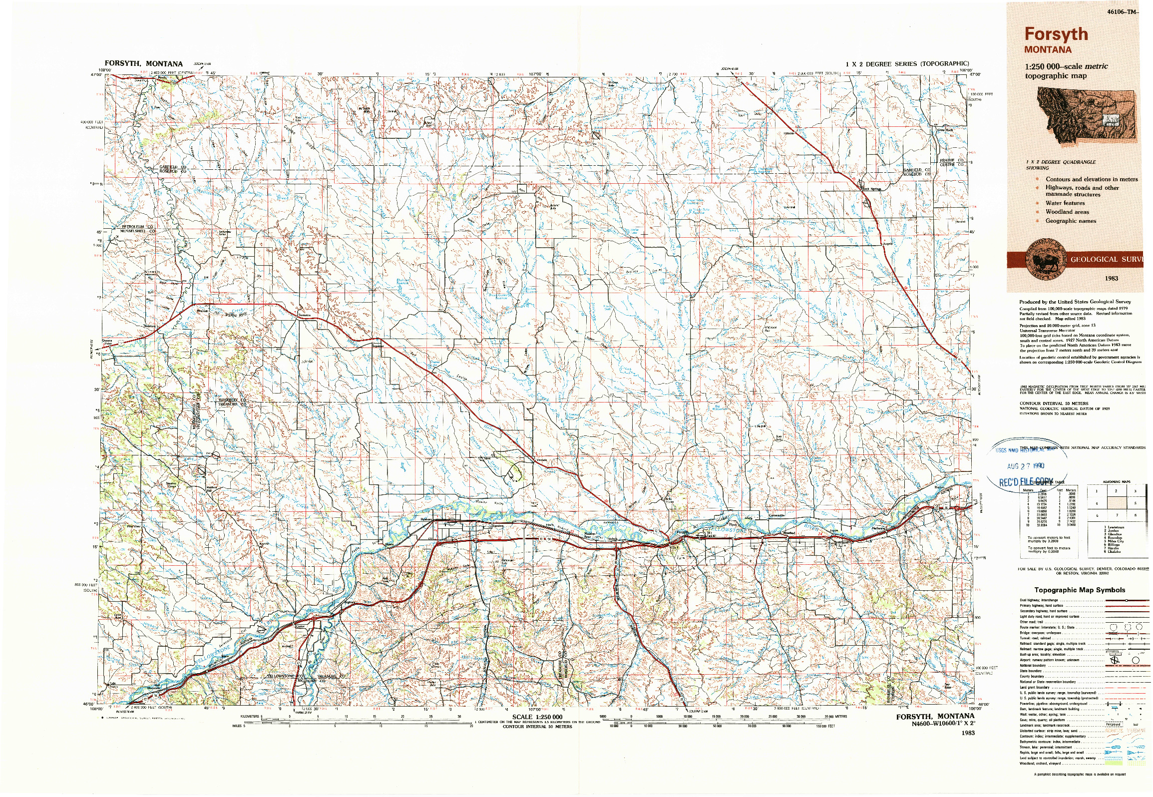 USGS 1:250000-SCALE QUADRANGLE FOR FORSYTH, MT 1983