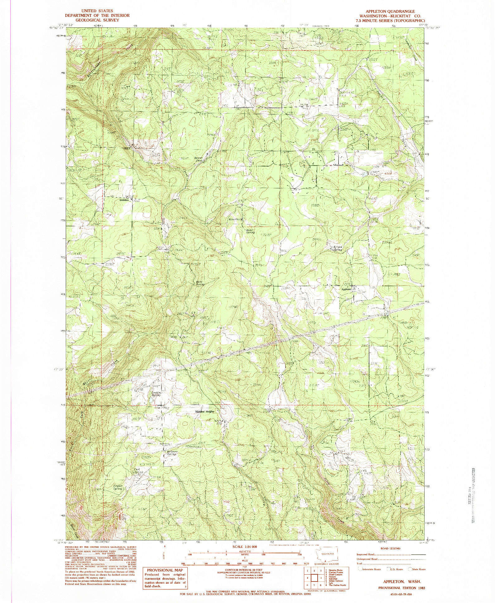 USGS 1:24000-SCALE QUADRANGLE FOR APPLETON, WA 1983