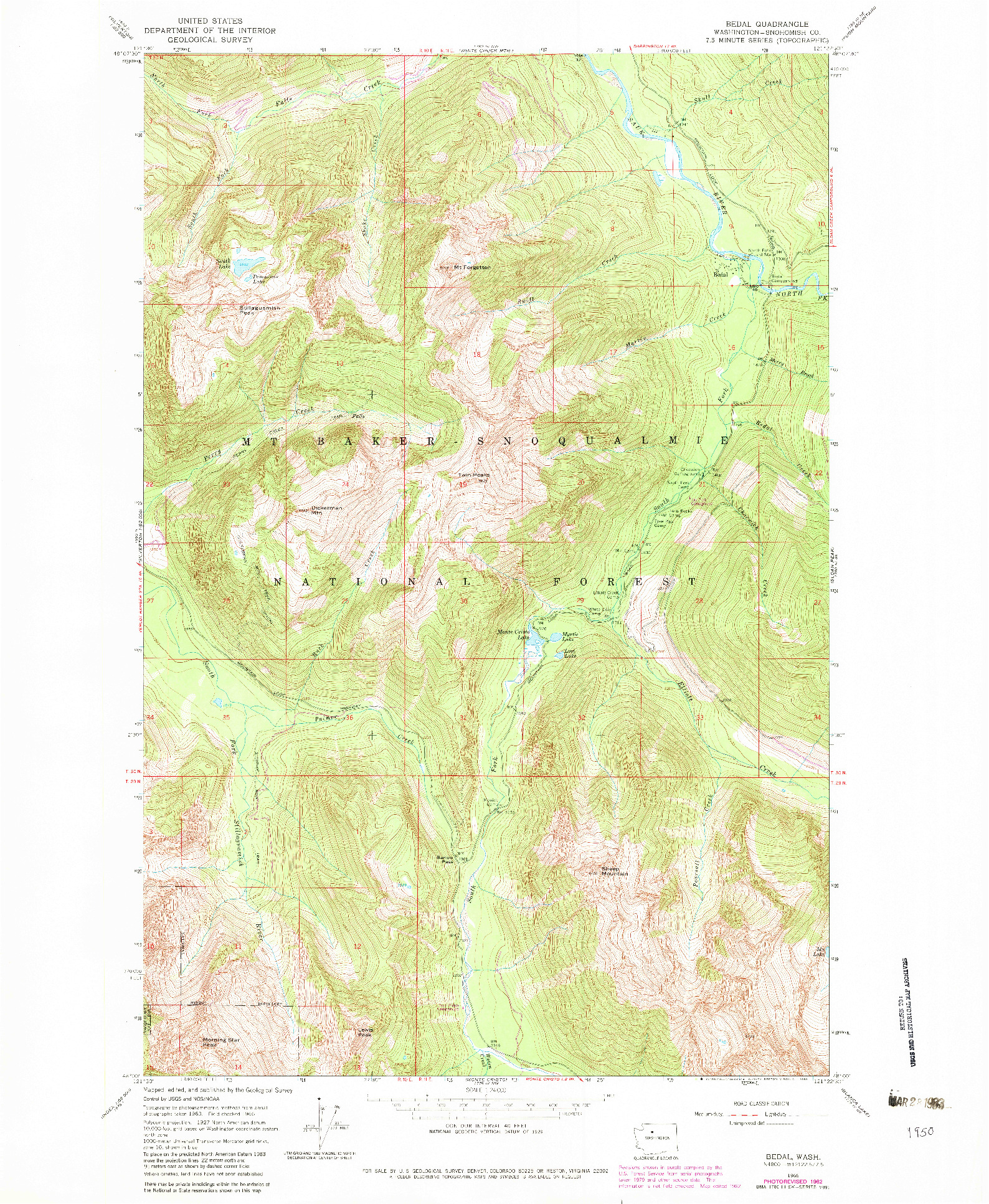 USGS 1:24000-SCALE QUADRANGLE FOR BEDAL, WA 1966