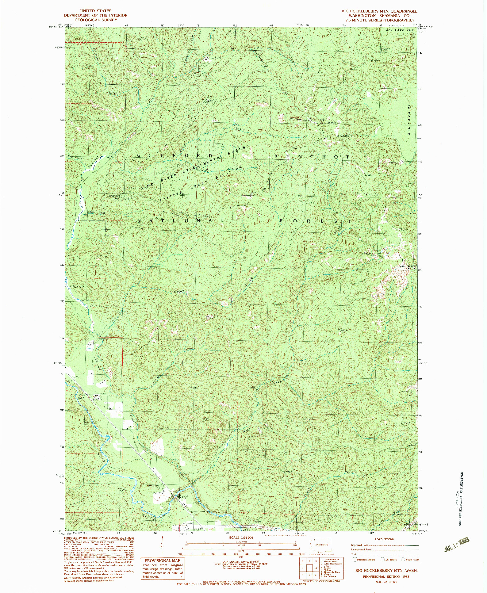 USGS 1:24000-SCALE QUADRANGLE FOR BIG HUCKLEBERRY MTN, WA 1983