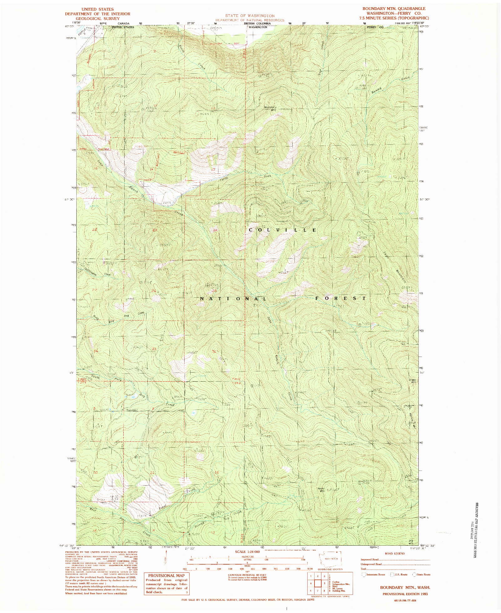 USGS 1:24000-SCALE QUADRANGLE FOR BOUNDARY MTN, WA 1983