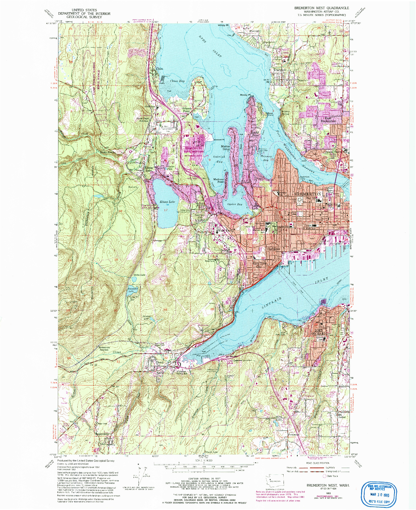 USGS 1:24000-SCALE QUADRANGLE FOR BREMERTON WEST, WA 1953