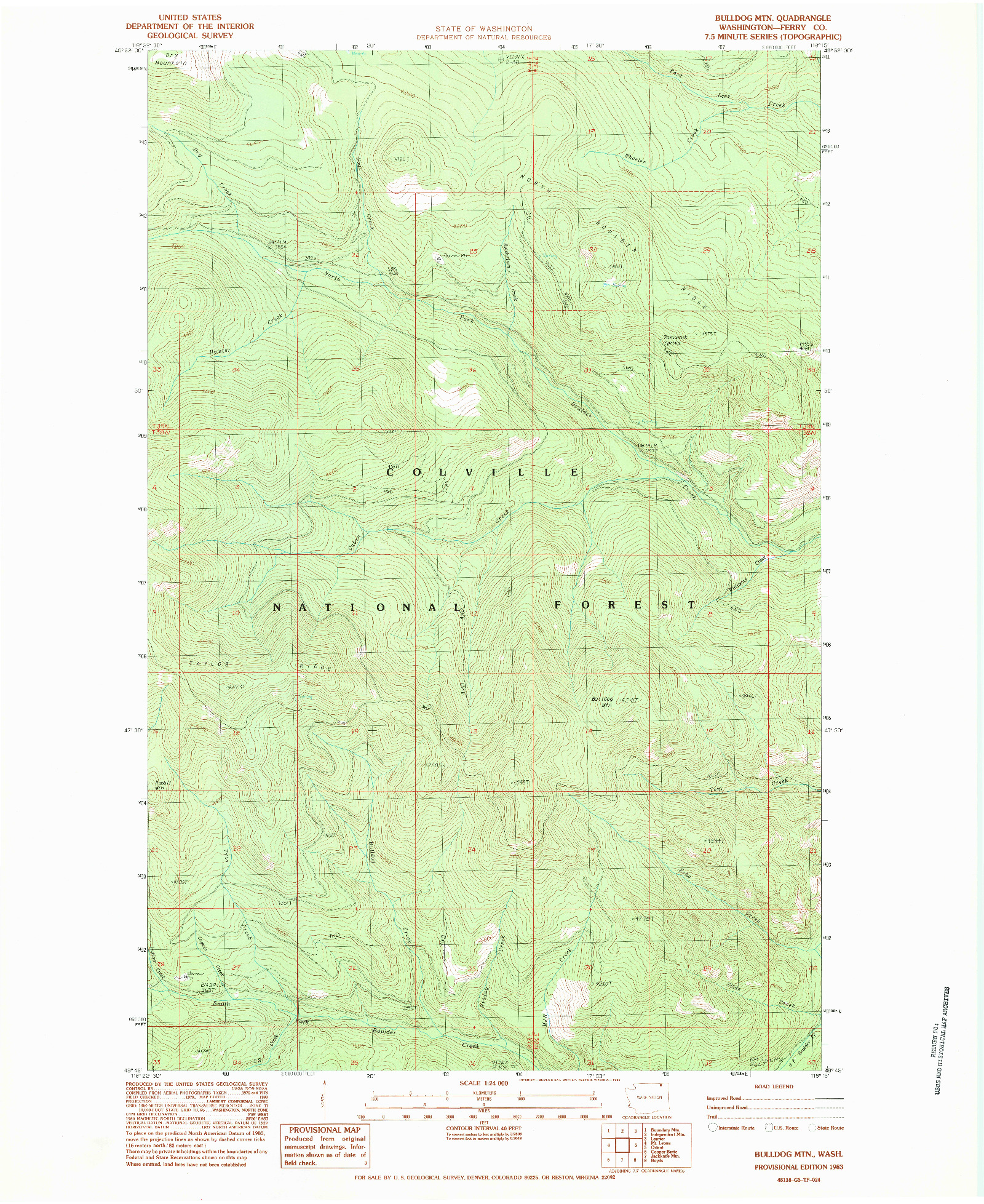 USGS 1:24000-SCALE QUADRANGLE FOR BULLDOG MTN, WA 1983