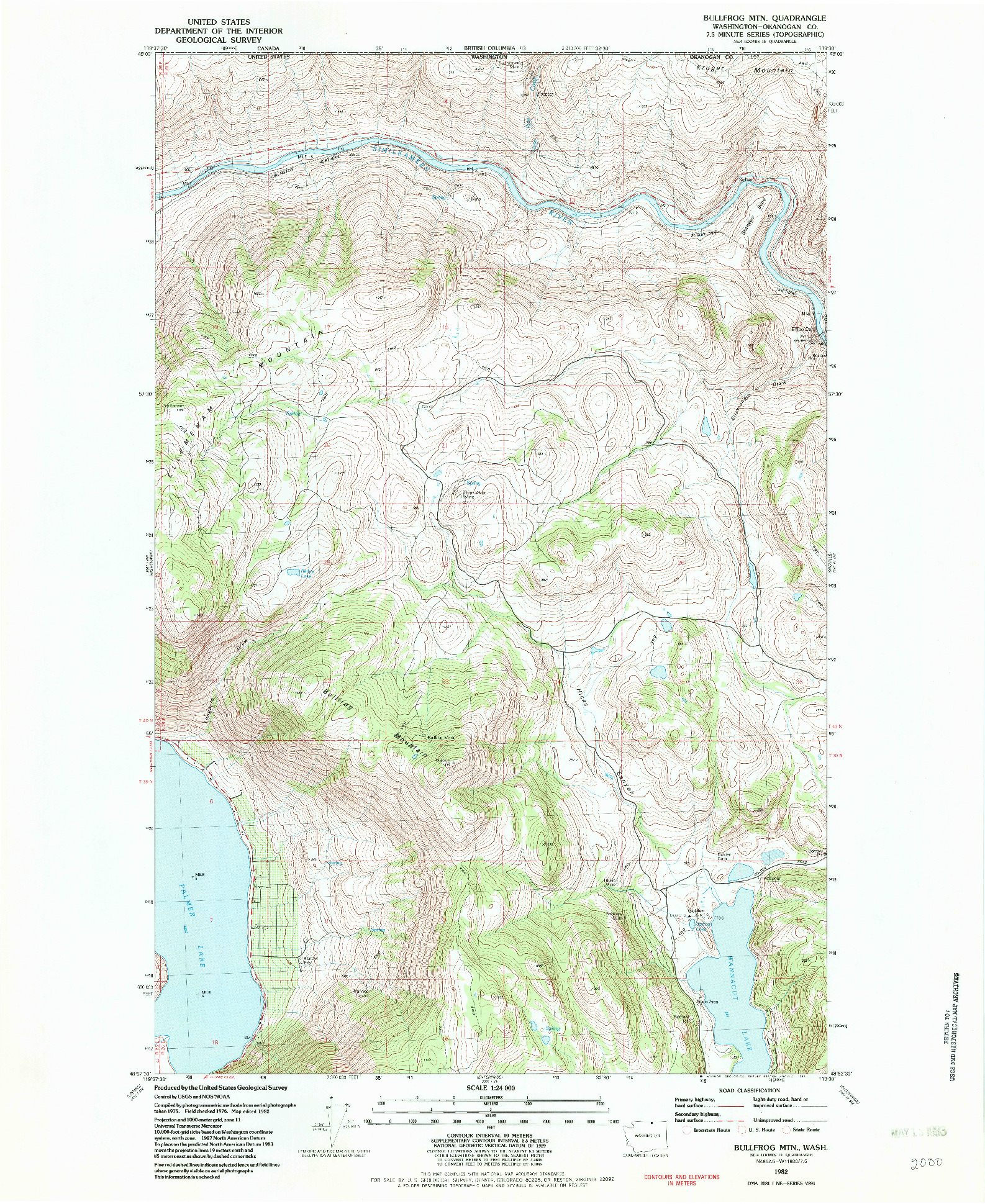 USGS 1:24000-SCALE QUADRANGLE FOR BULLFROG MTN, WA 1982