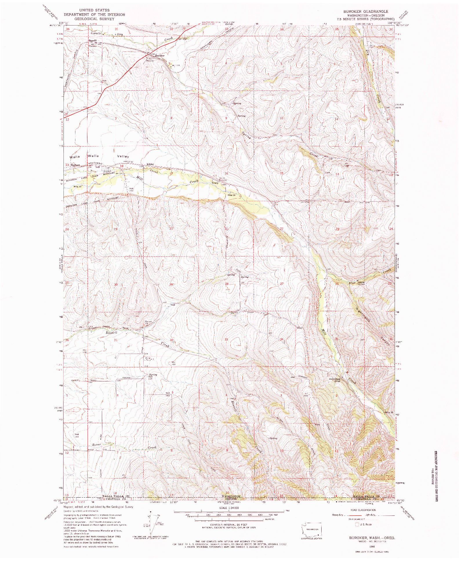USGS 1:24000-SCALE QUADRANGLE FOR BUROKER, WA 1966
