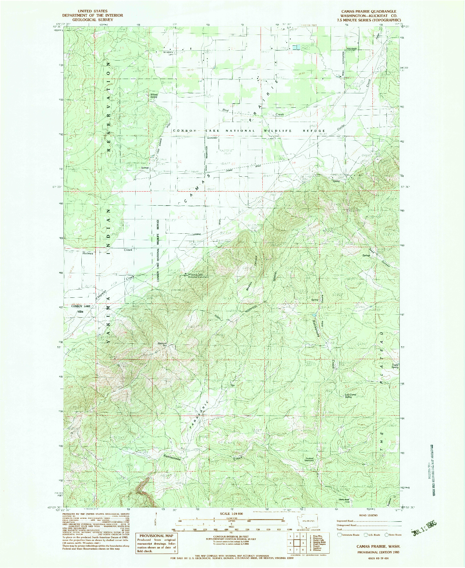 USGS 1:24000-SCALE QUADRANGLE FOR CAMAS PRAIRIE, WA 1983