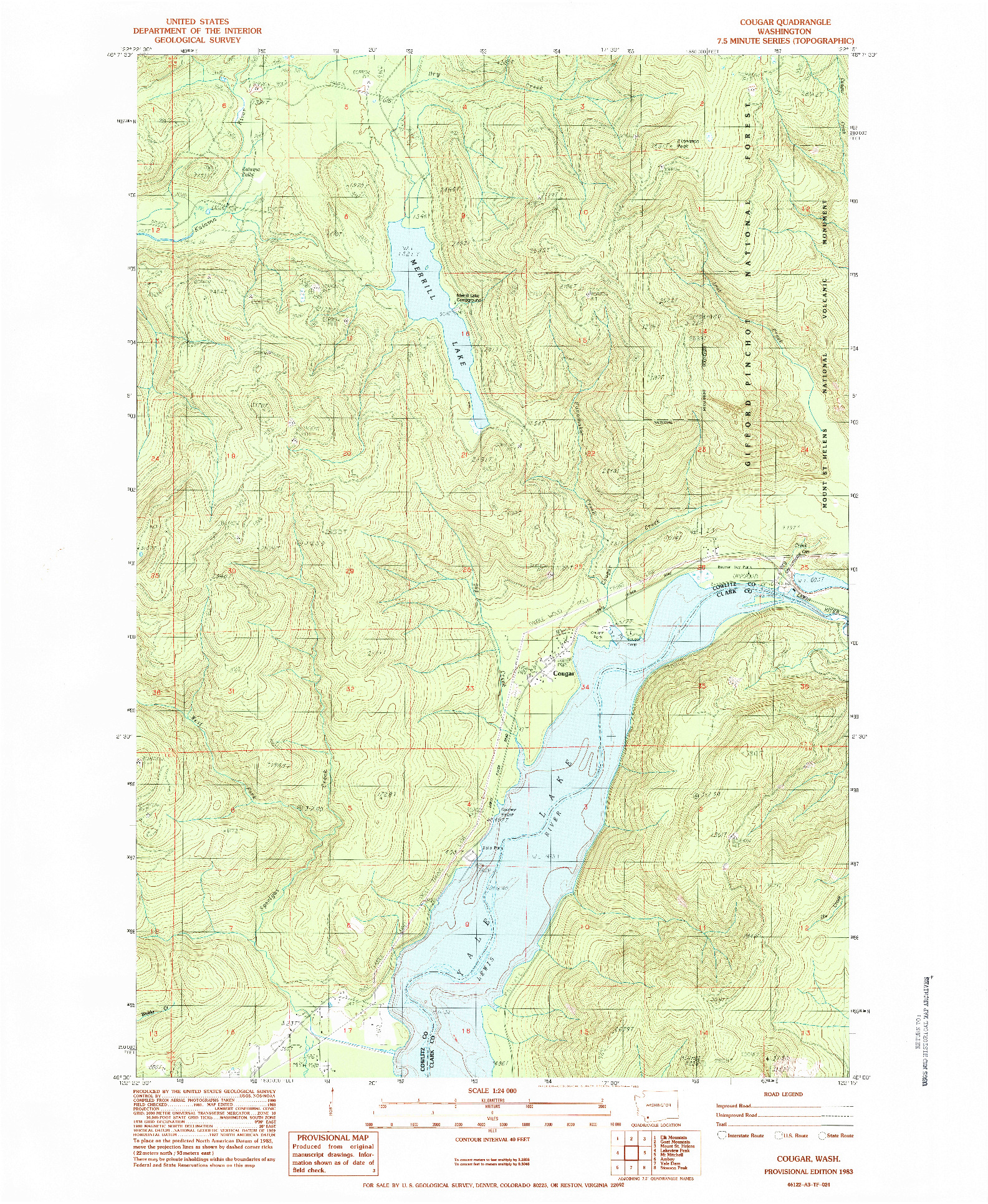 USGS 1:24000-SCALE QUADRANGLE FOR COUGAR, WA 1983