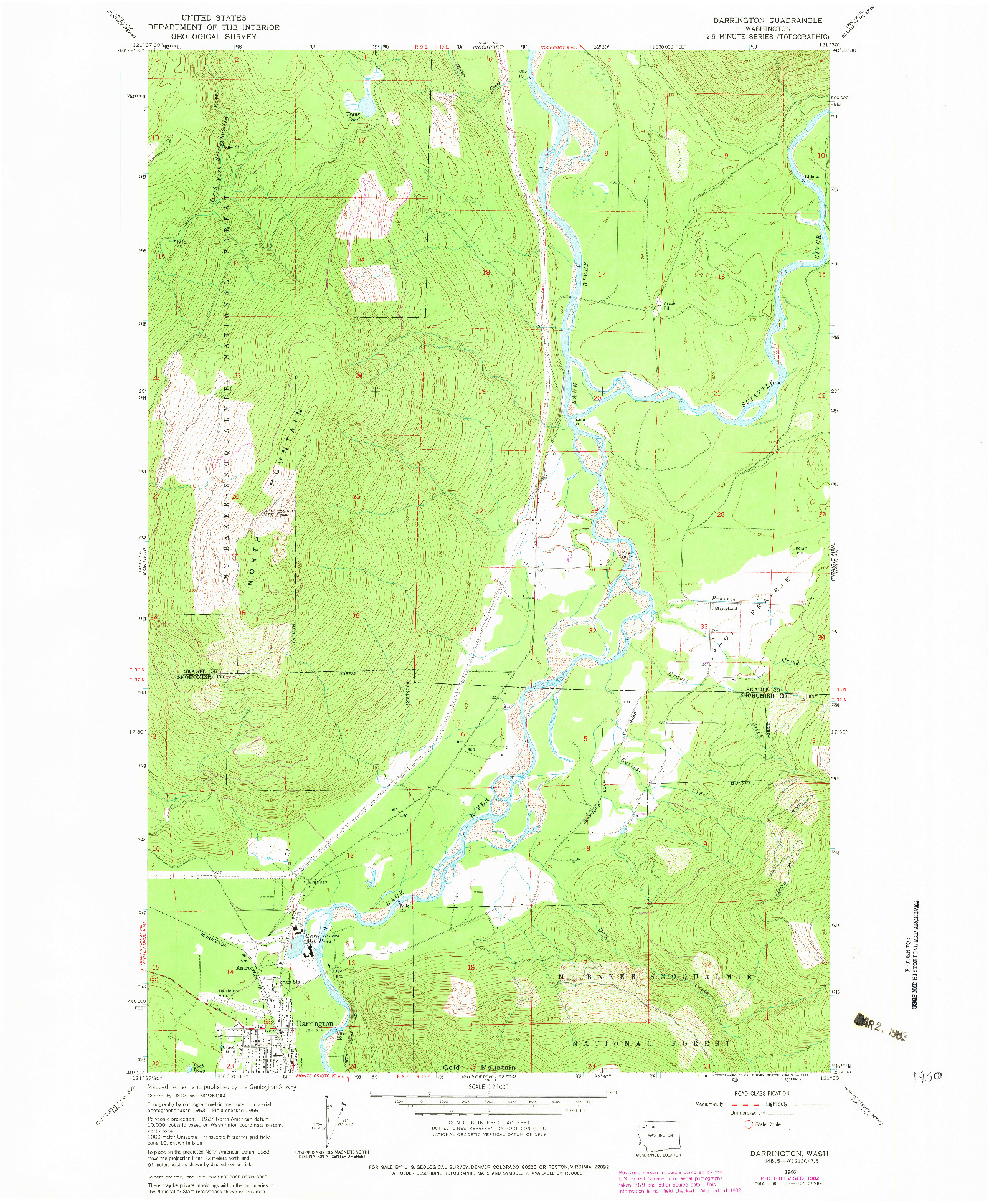 USGS 1:24000-SCALE QUADRANGLE FOR DARRINGTON, WA 1966