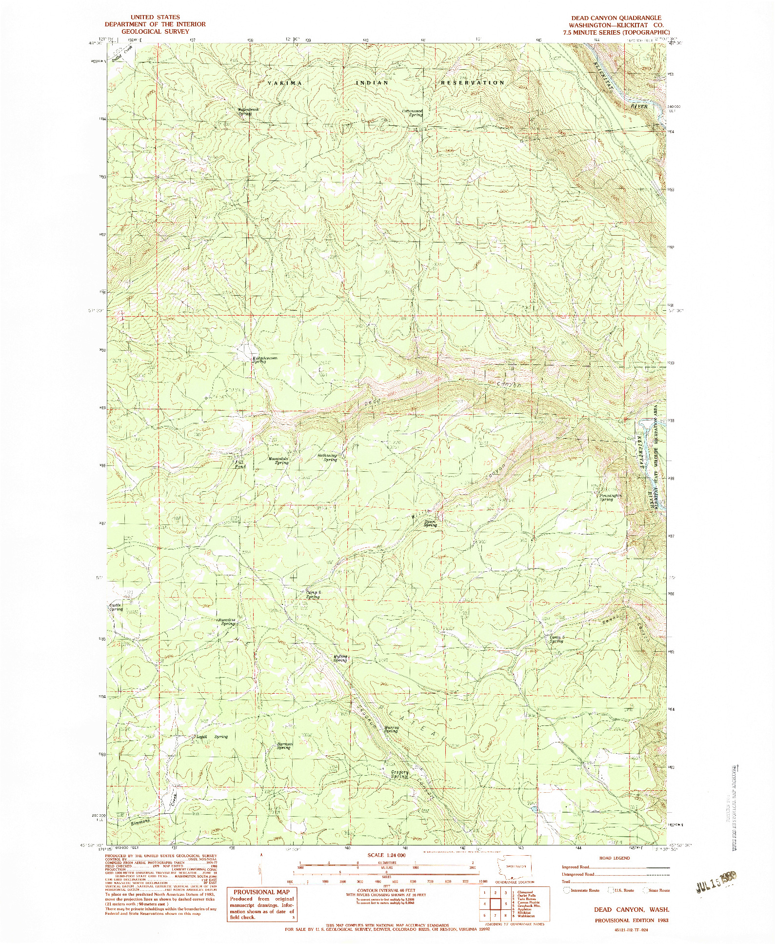 USGS 1:24000-SCALE QUADRANGLE FOR DEAD CANYON, WA 1983