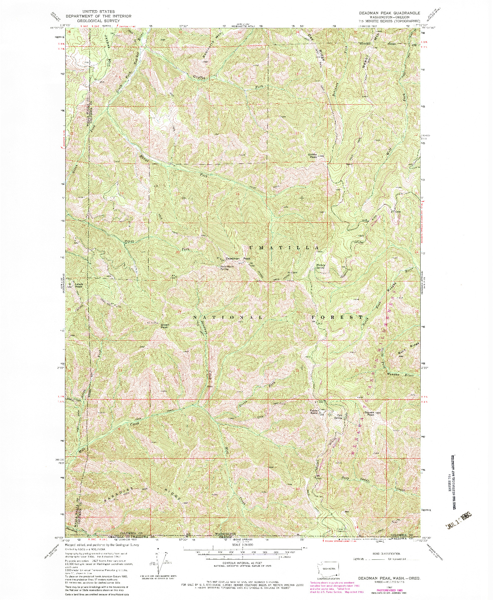 USGS 1:24000-SCALE QUADRANGLE FOR DEADMAN PEAK, WA 1967