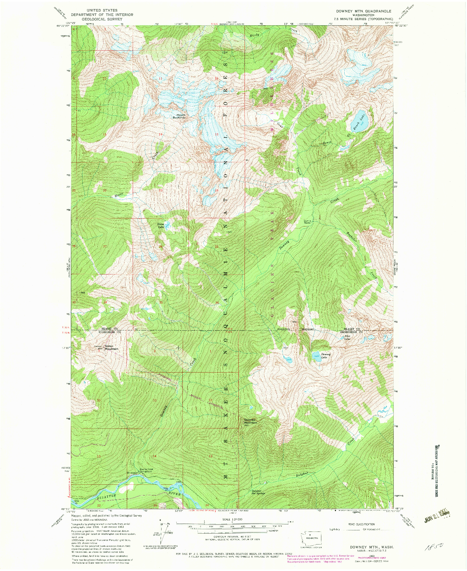 USGS 1:24000-SCALE QUADRANGLE FOR DOWNEY MTN, WA 1963