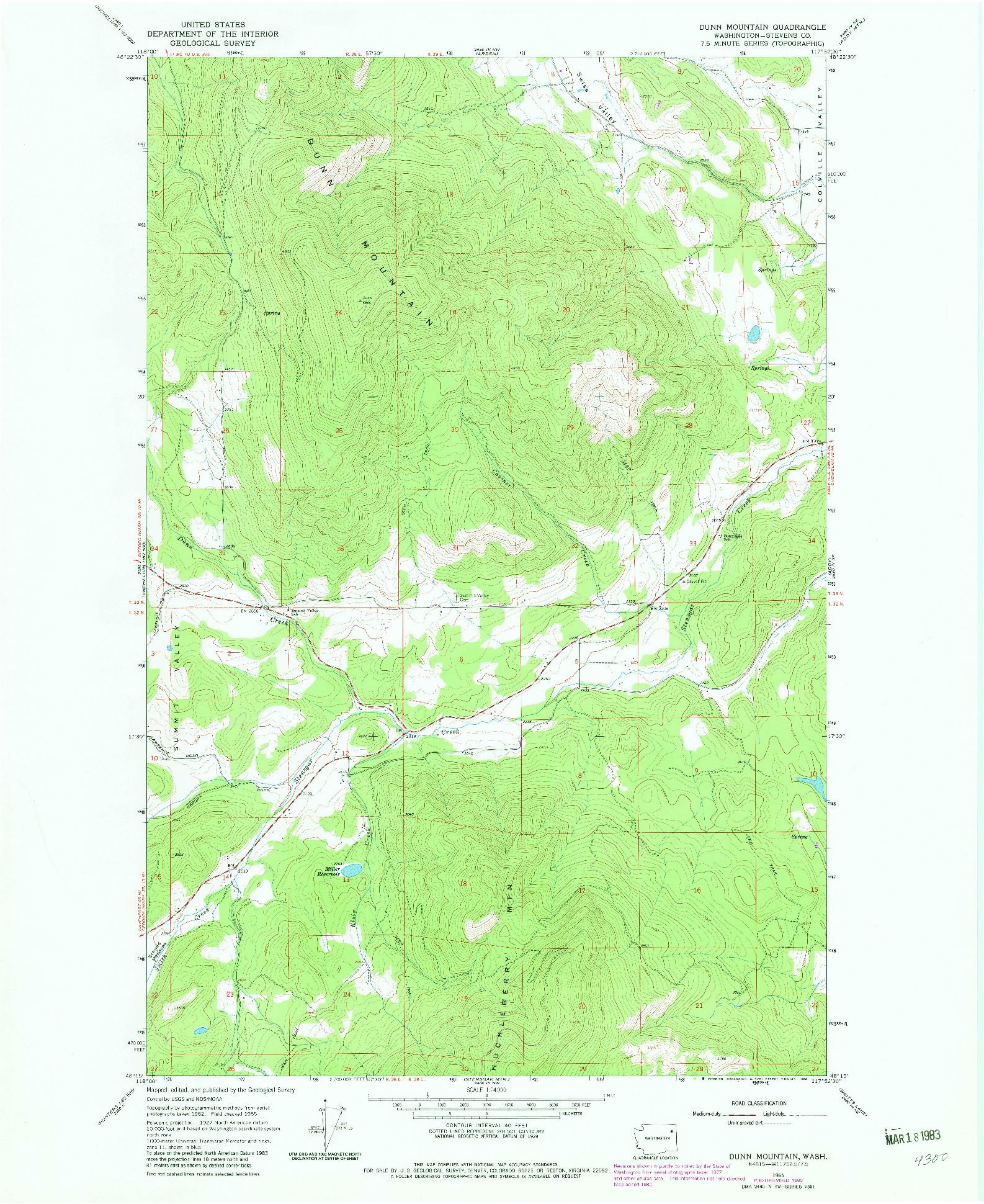 USGS 1:24000-SCALE QUADRANGLE FOR DUNN MOUNTAIN, WA 1965