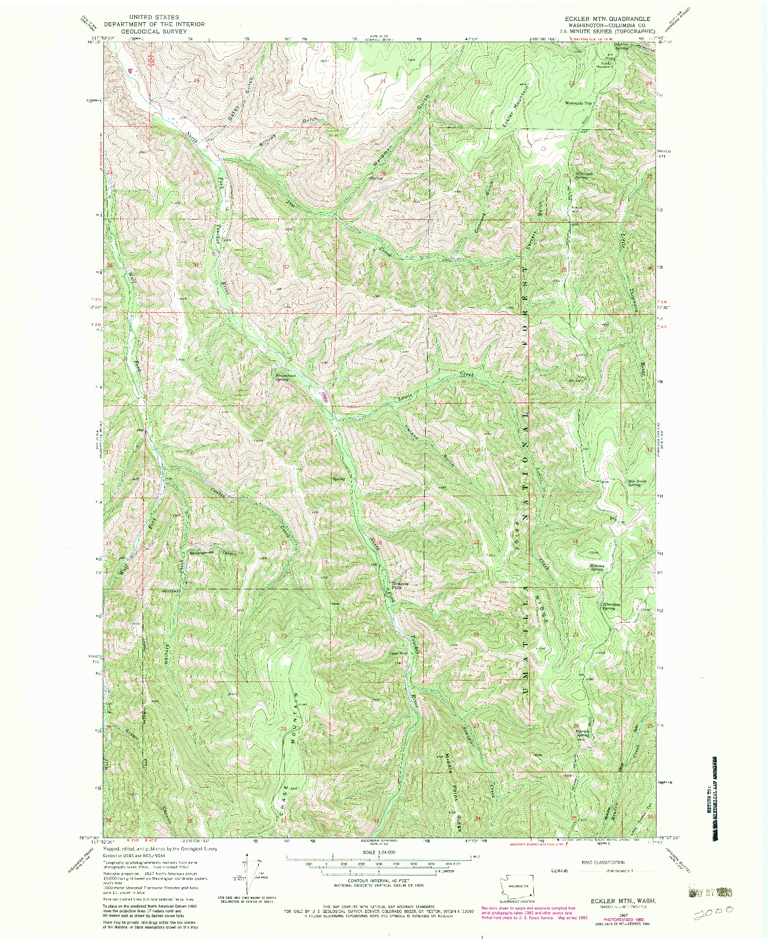 USGS 1:24000-SCALE QUADRANGLE FOR ECKLER MTN, WA 1967