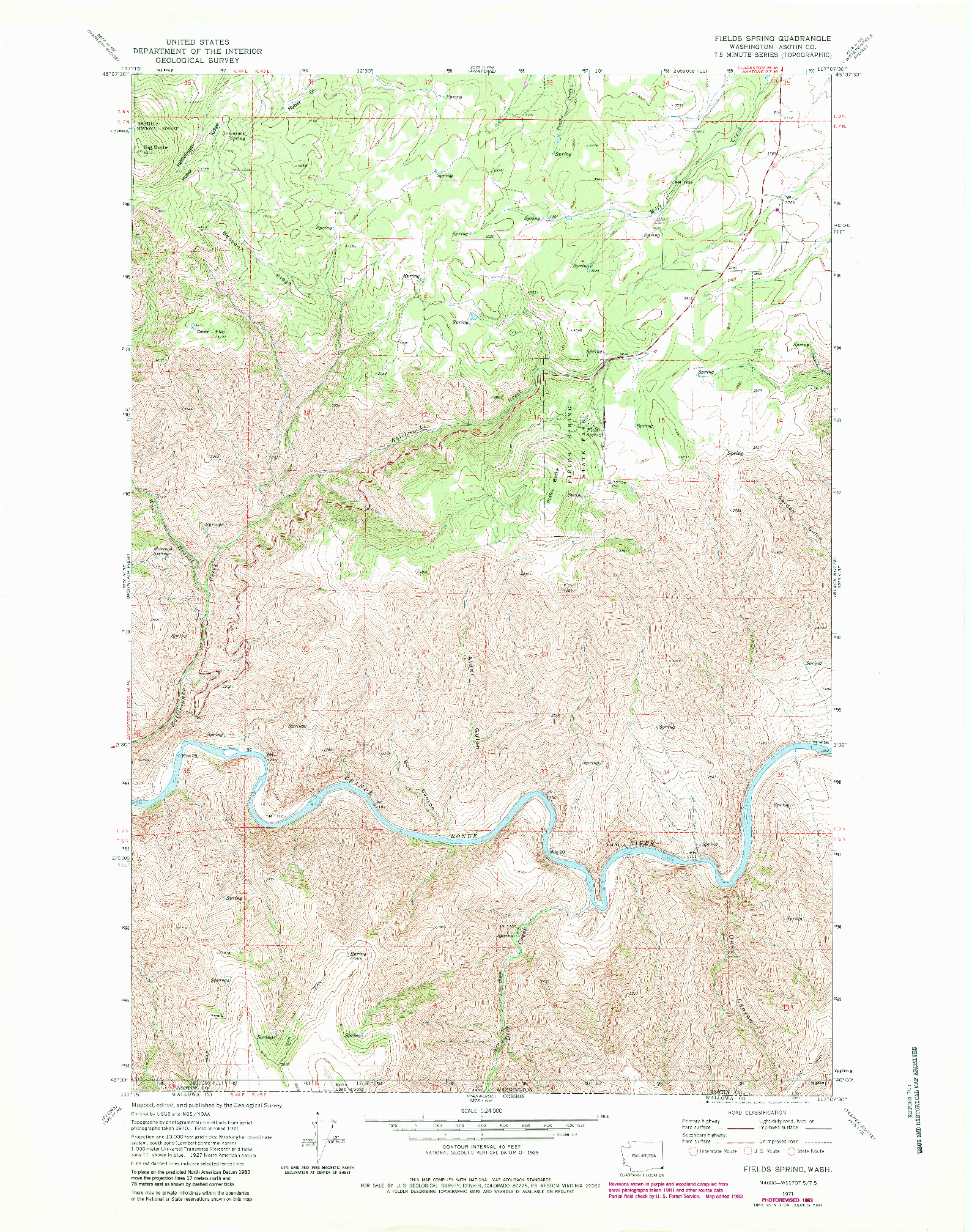 USGS 1:24000-SCALE QUADRANGLE FOR FIELDS SPRING, WA 1971