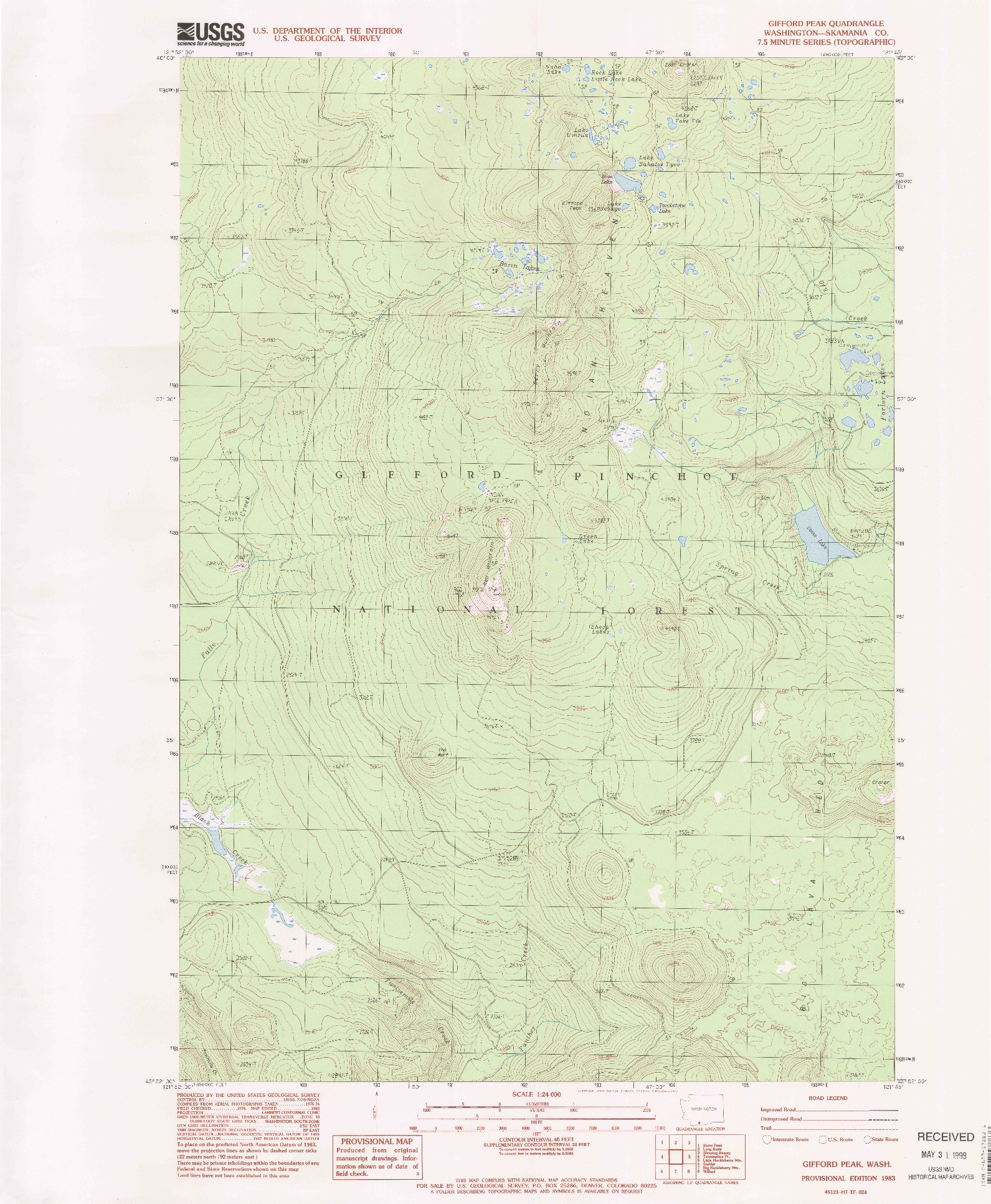 USGS 1:24000-SCALE QUADRANGLE FOR GIFFORD PEAK, WA 1983